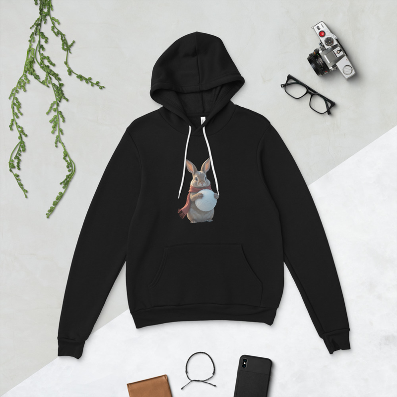 Unisex White Hoodie with Bunny Print