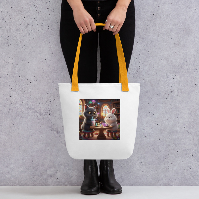 Cat and Bunny Chess Tote Bag