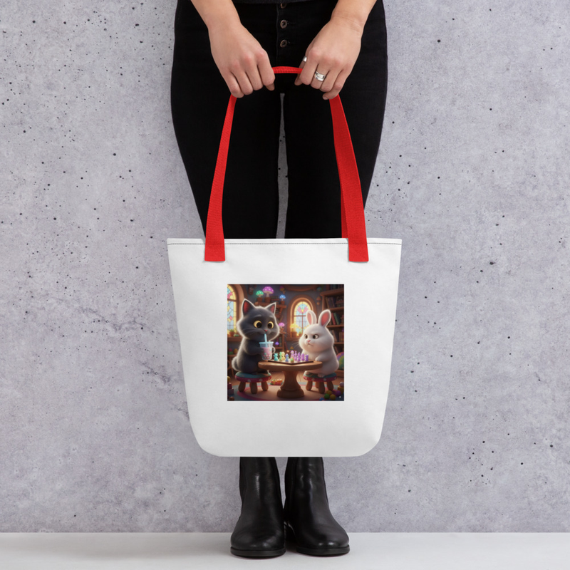 Cat and Bunny Chess Tote Bag