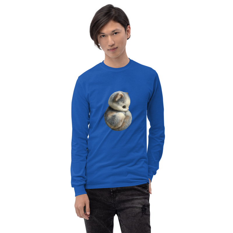 Blue Men’s Long Sleeve Shirt with Kitty Design