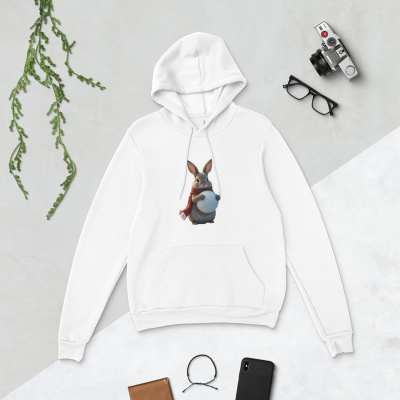 Unisex White Hoodie with Bunny Print