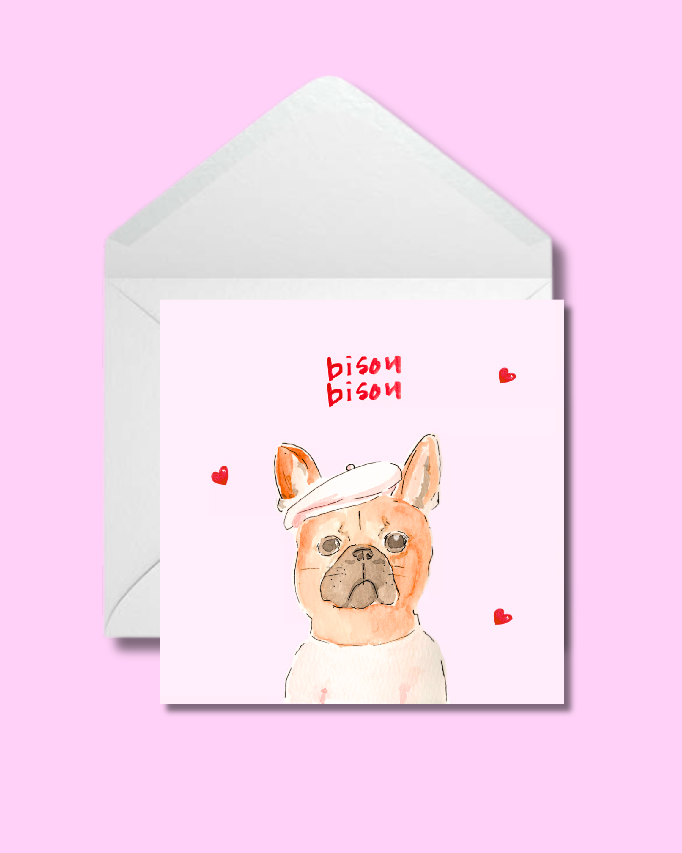 frenchie bisou bisou greeting card