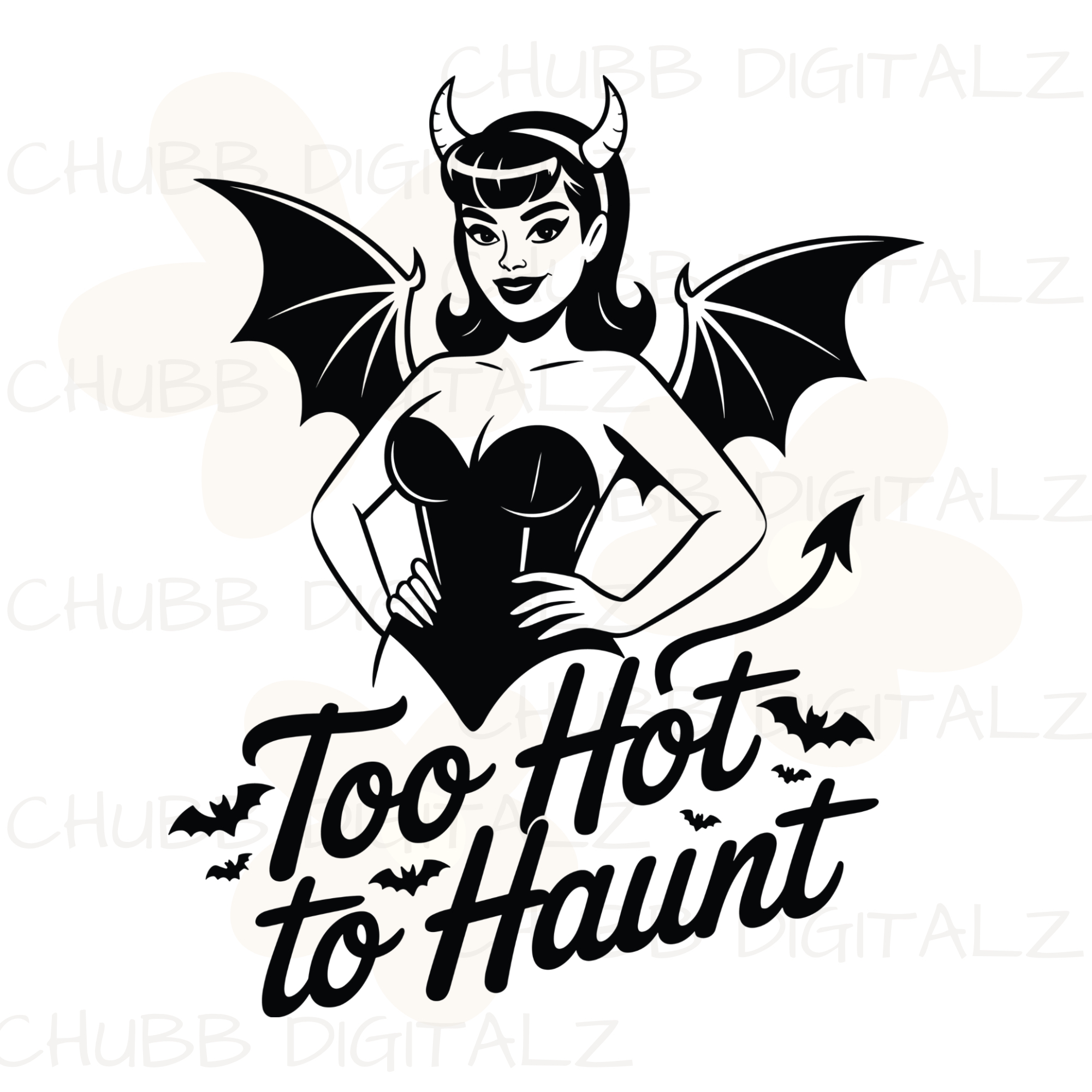 Too Hot To Haunt SVG PNG | Halloween | Pinup Girl | Bats | Digital Download | Instant File