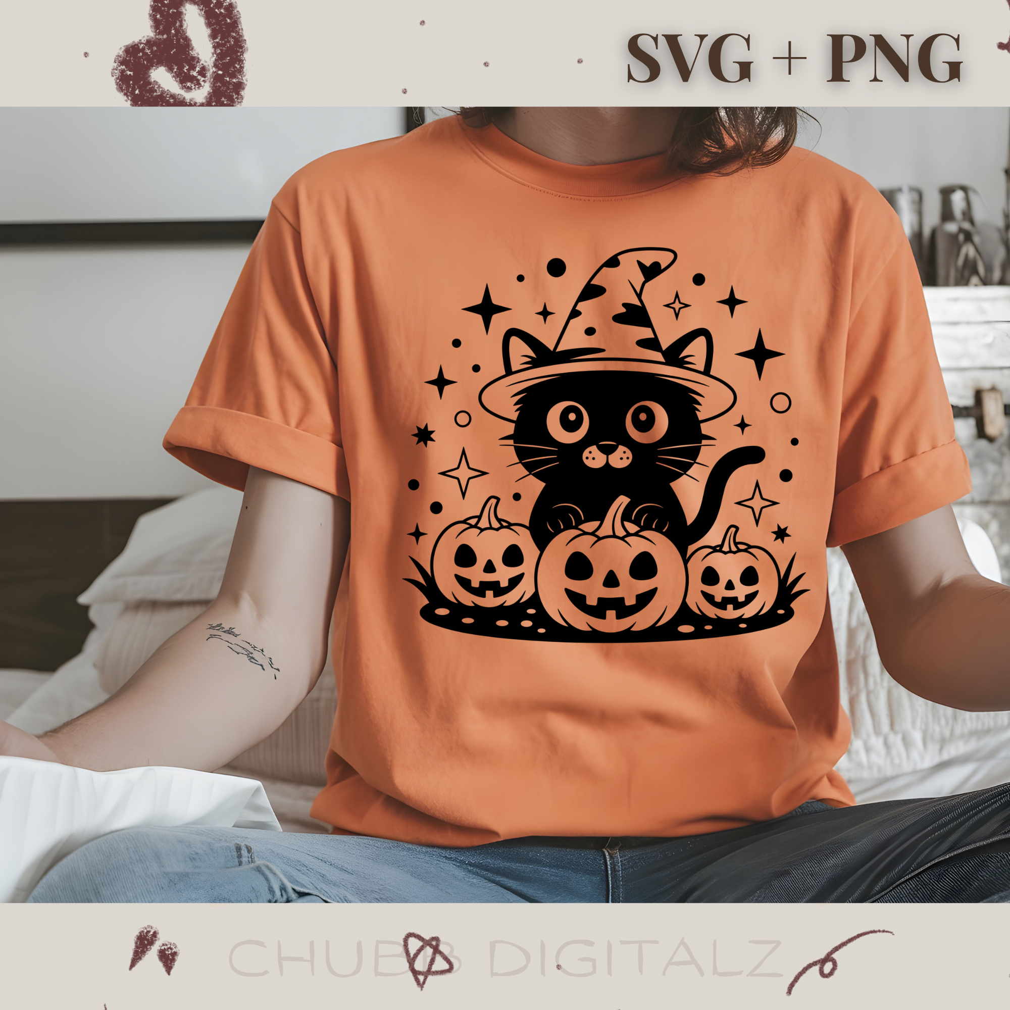 A Black Cat with Pumpkins SVG PNG | Halloween | Black Cat | Pumpkins | Digital Download | Instant File