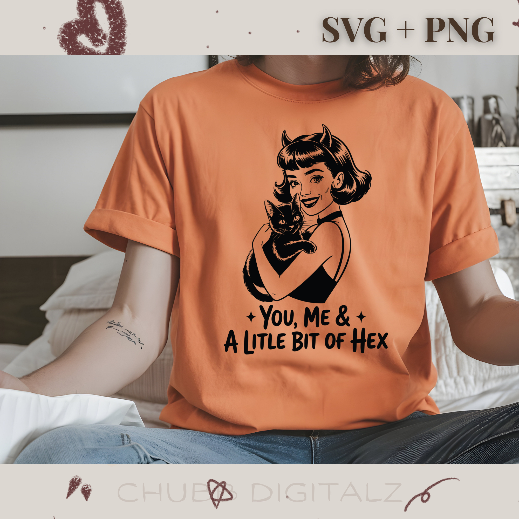 You, Me, & A Little Bit of Hex SVG PNG | Halloween | Pinup Girl | Black Cat | Digital Download | Instant File