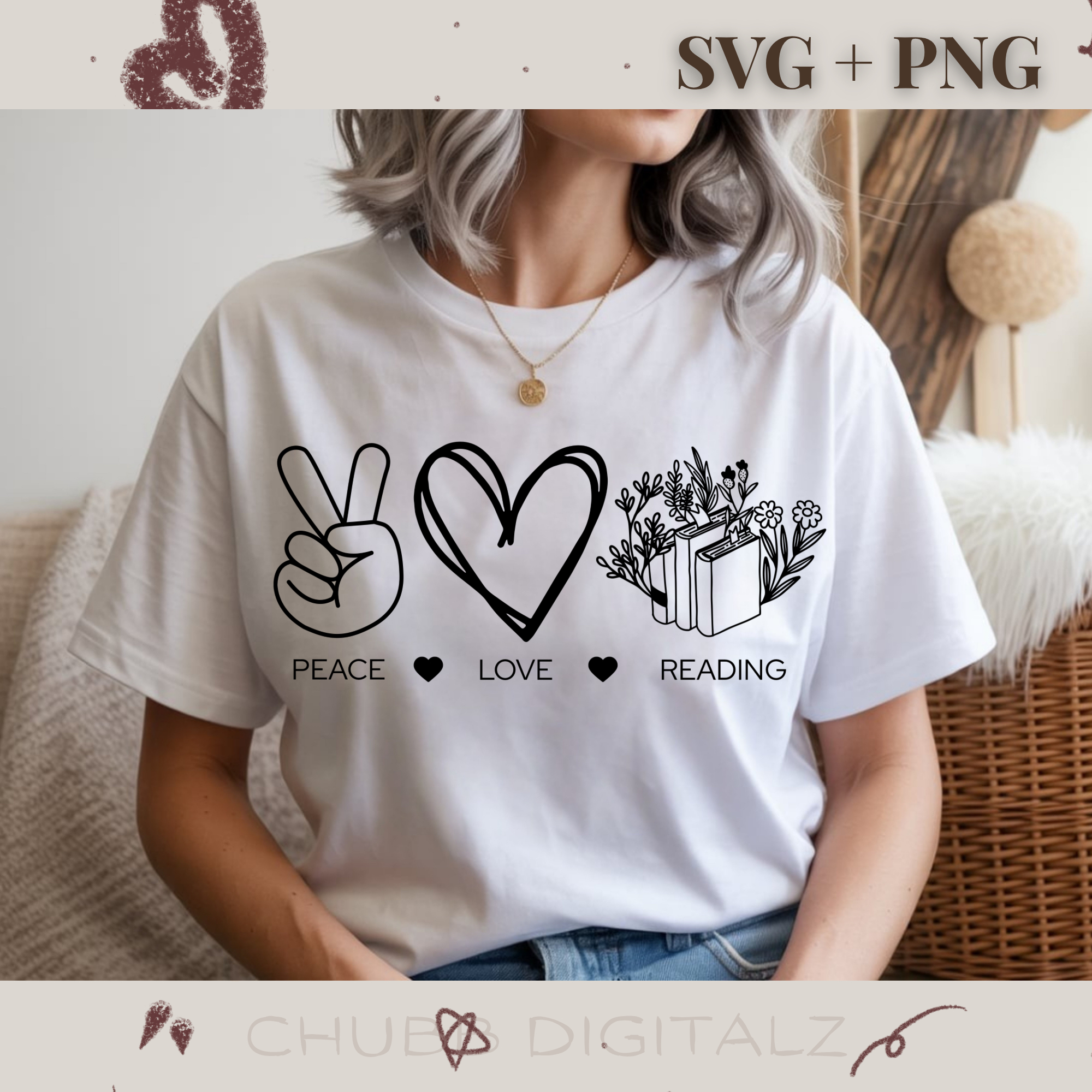 Peace Love Reading SVG PNG | Peace | Love | Books | Book Lover | Bookworm | Reading | Digital Download | Instant File