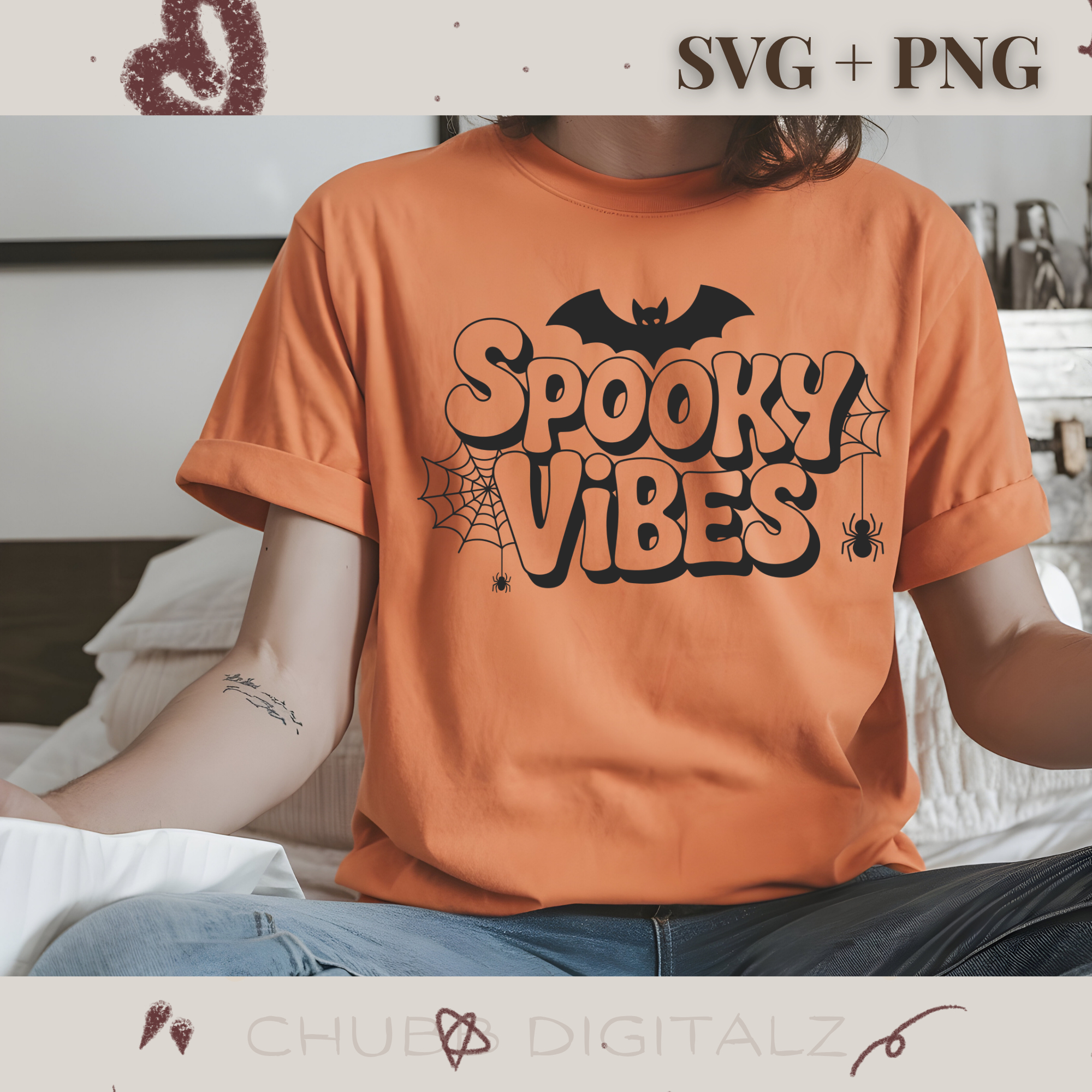 Spooky Vibes SVG PNG | Halloween | Spider | Bat | Digital Download | Instant File