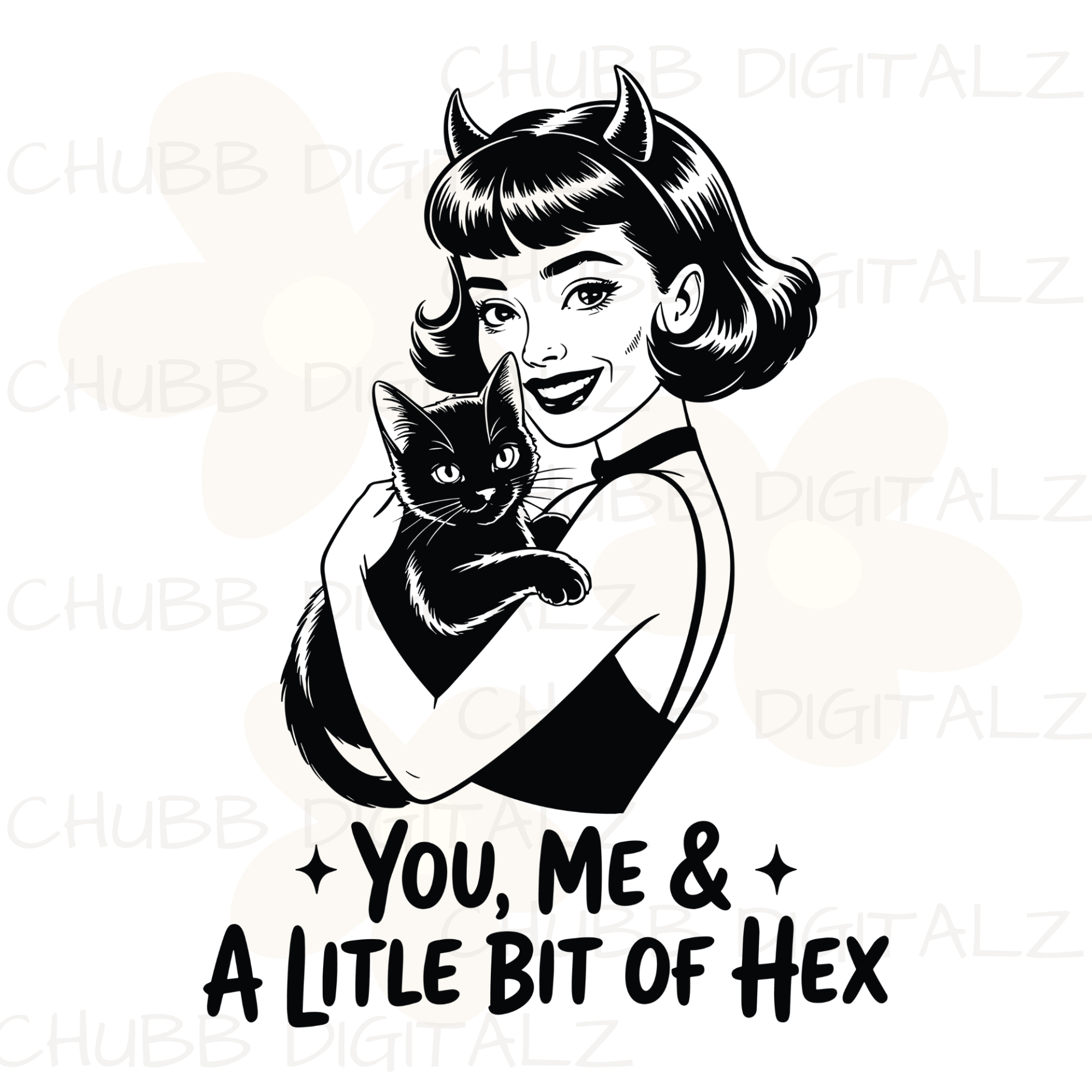 You, Me, & A Little Bit of Hex SVG PNG | Halloween | Pinup Girl | Black Cat | Digital Download | Instant File