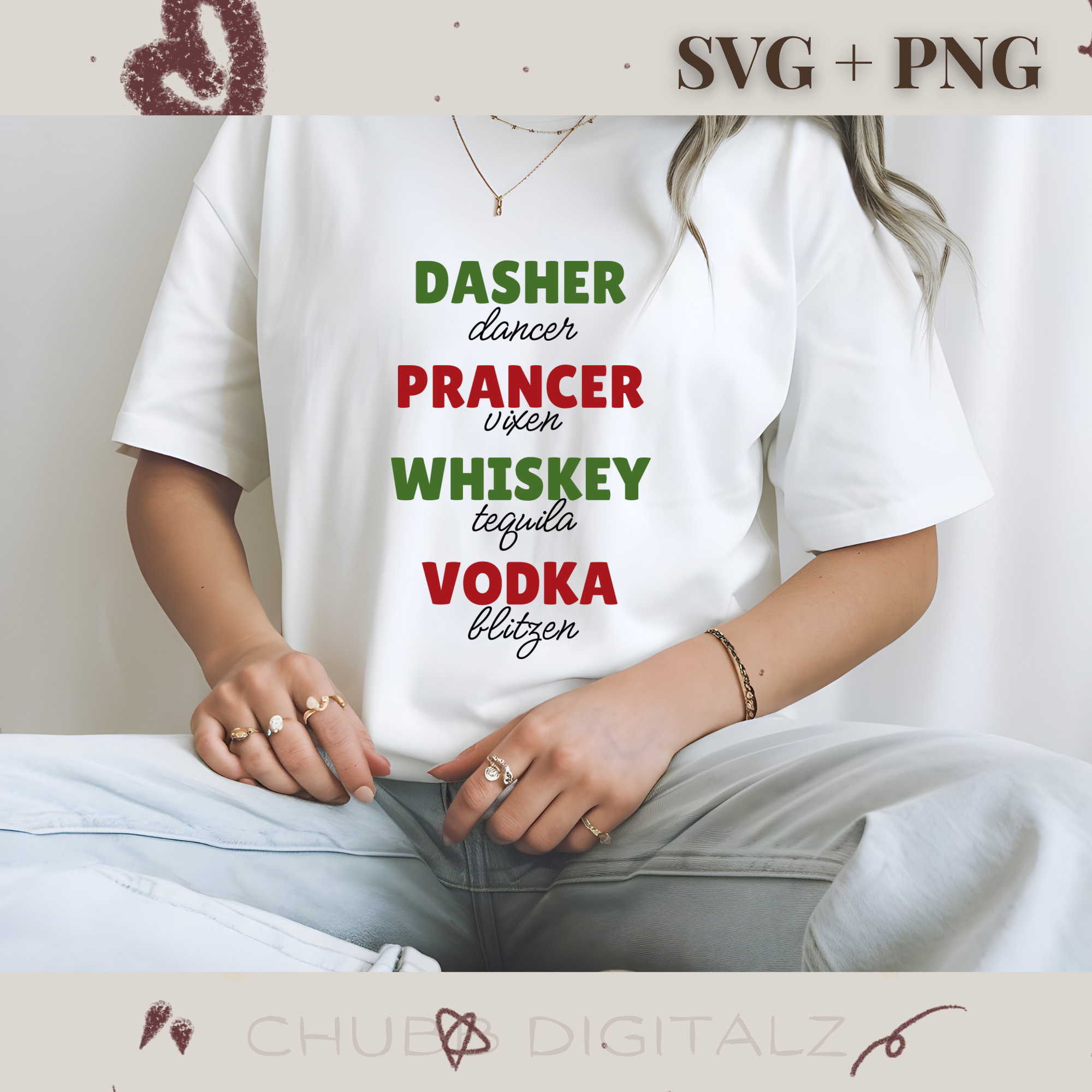 Dasher Dancer Prancer Vixen Whiskey Tequila Vodka Blitzen SVG PNG | Christmas | Xmas | Reindeers | Digital Download | Instant File