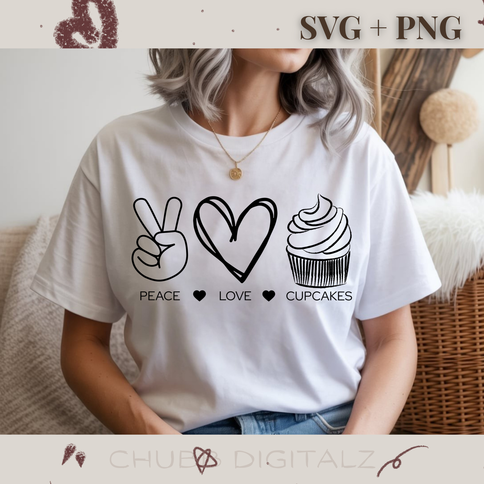 Peace Love Cupcakes SVG PNG | Peace | Love | Food | Junk Food | Snacks | Cupcakes | Baked Goods | Digital Download | Instant File