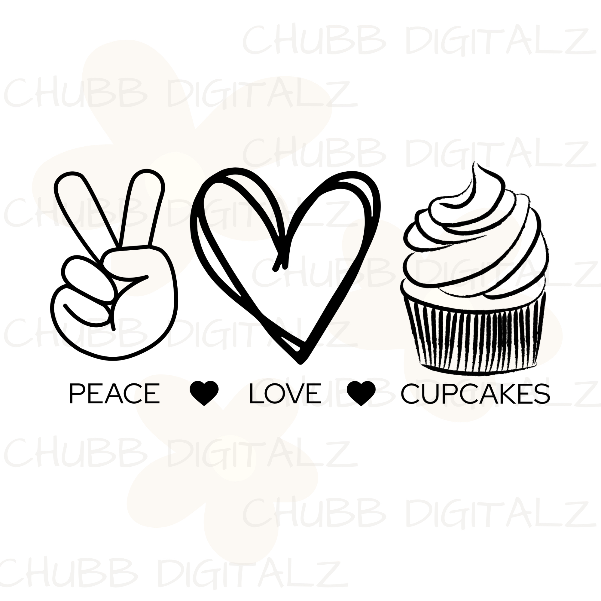 Peace Love Cupcakes SVG PNG | Peace | Love | Food | Junk Food | Snacks | Cupcakes | Baked Goods | Digital Download | Instant File