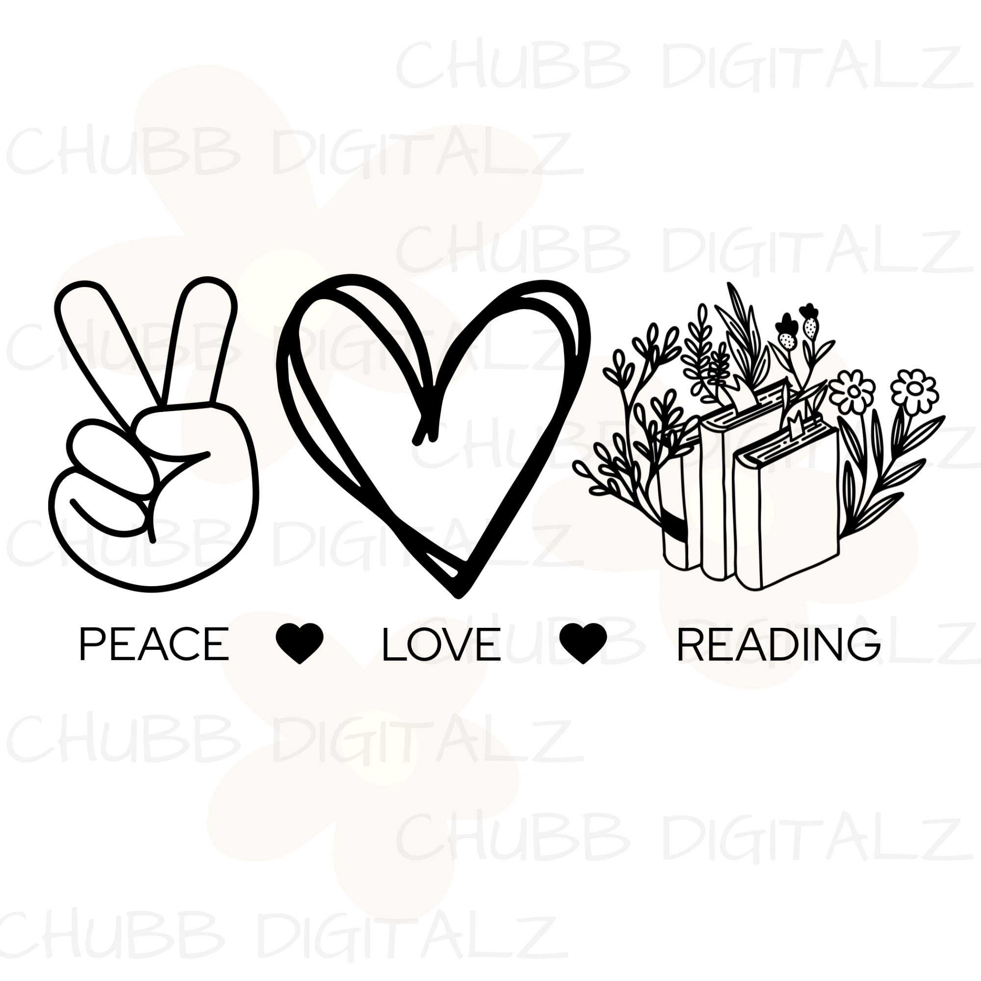 Peace Love Reading SVG PNG | Peace | Love | Books | Book Lover | Bookworm | Reading | Digital Download | Instant File
