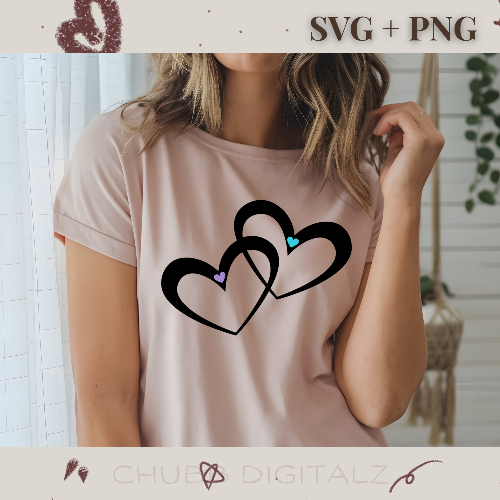 Two Hearts SVG PNG | Love | Heart | Digital Download | Instant File