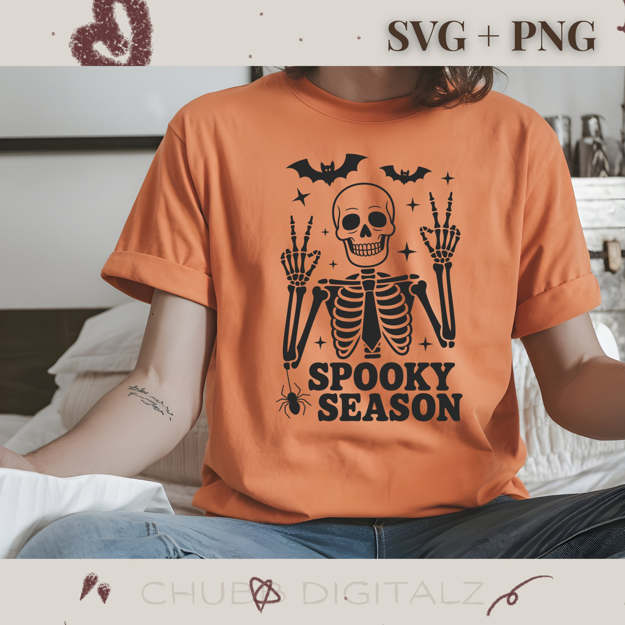 Spooky Season Skeleton SVG PNG | Halloween | Skeleton | Bats | Digital Download | Instant File