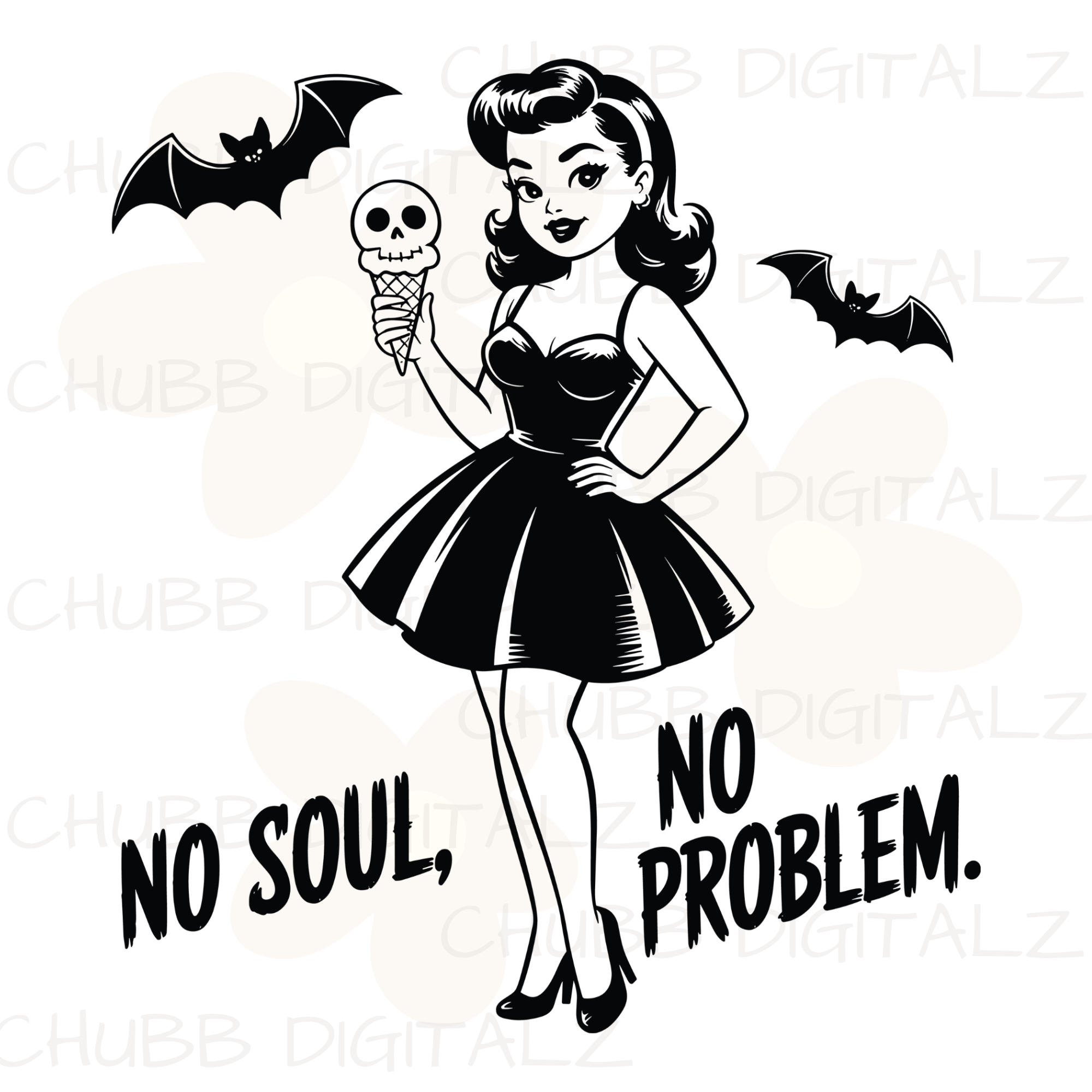 No Soul No Problem SVG PNG | Halloween | Pinup Girl | Bats | Digital Download | Instant File