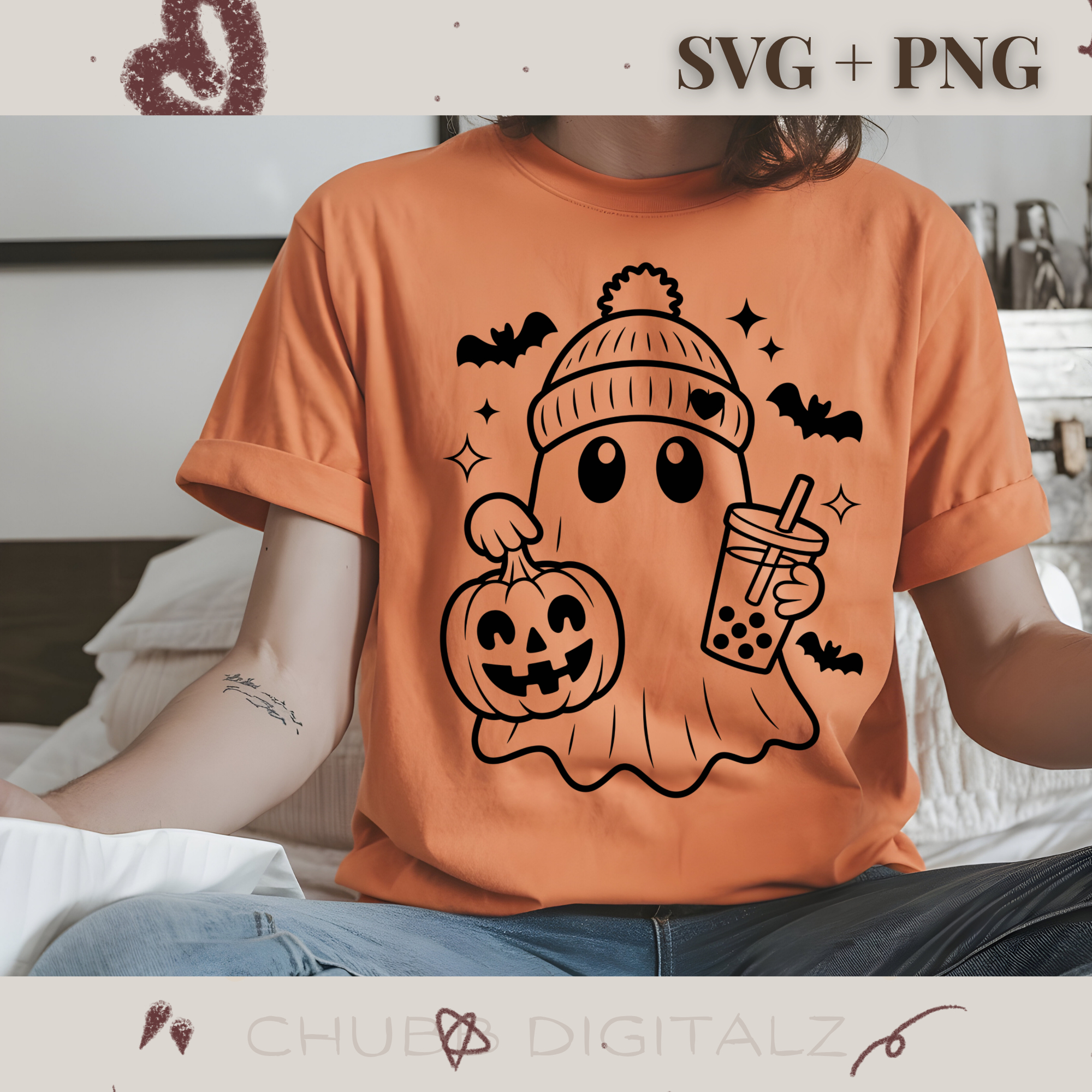 Ghost with Ice Coffee SVG PNG | Halloween | Ghost | Pumpkin | Bat | Ice Coffee | Digital Download | Instant File