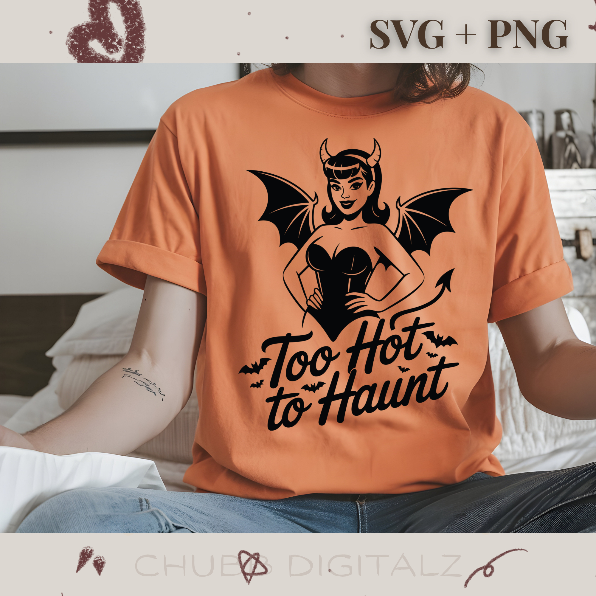 Too Hot To Haunt SVG PNG | Halloween | Pinup Girl | Bats | Digital Download | Instant File