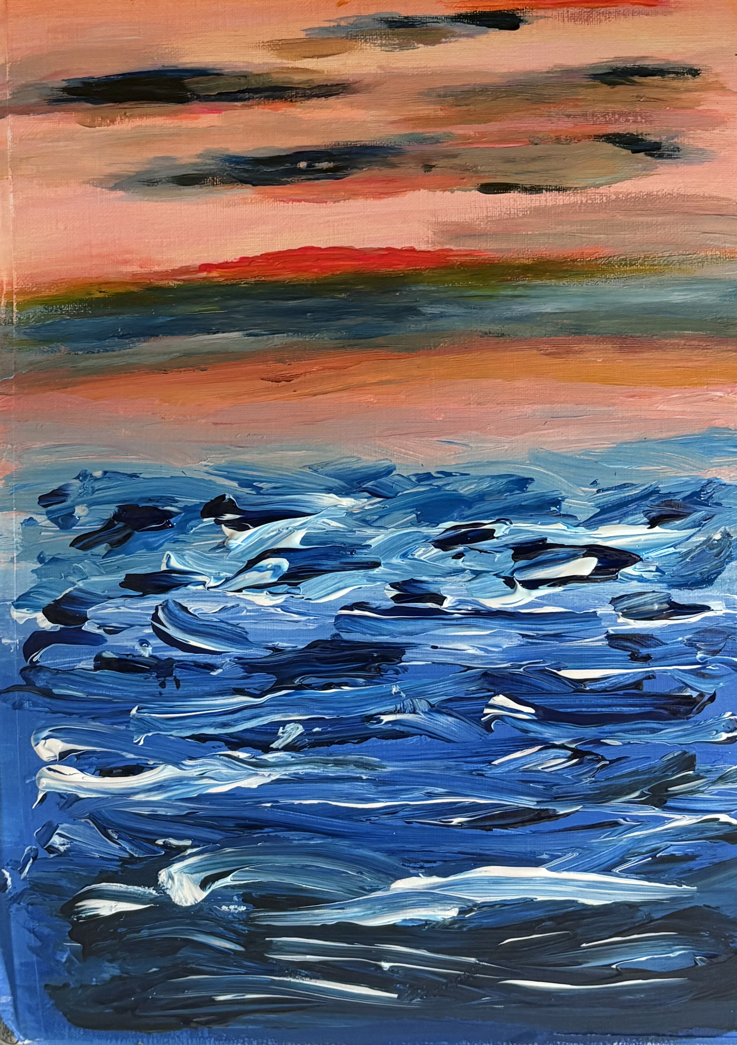 Abstract Ocean Sunset Painting