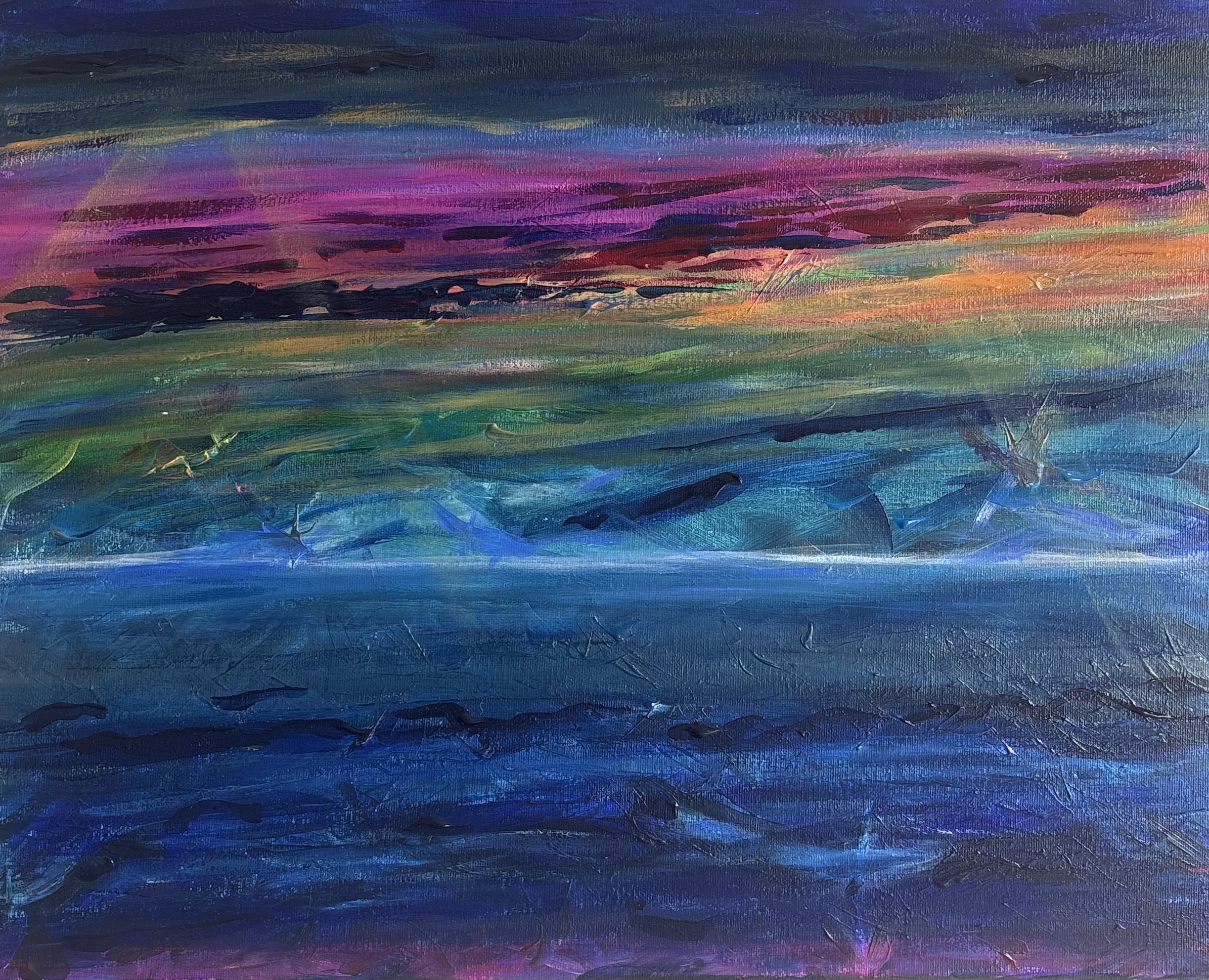 Abstract Ocean Sunset Painting