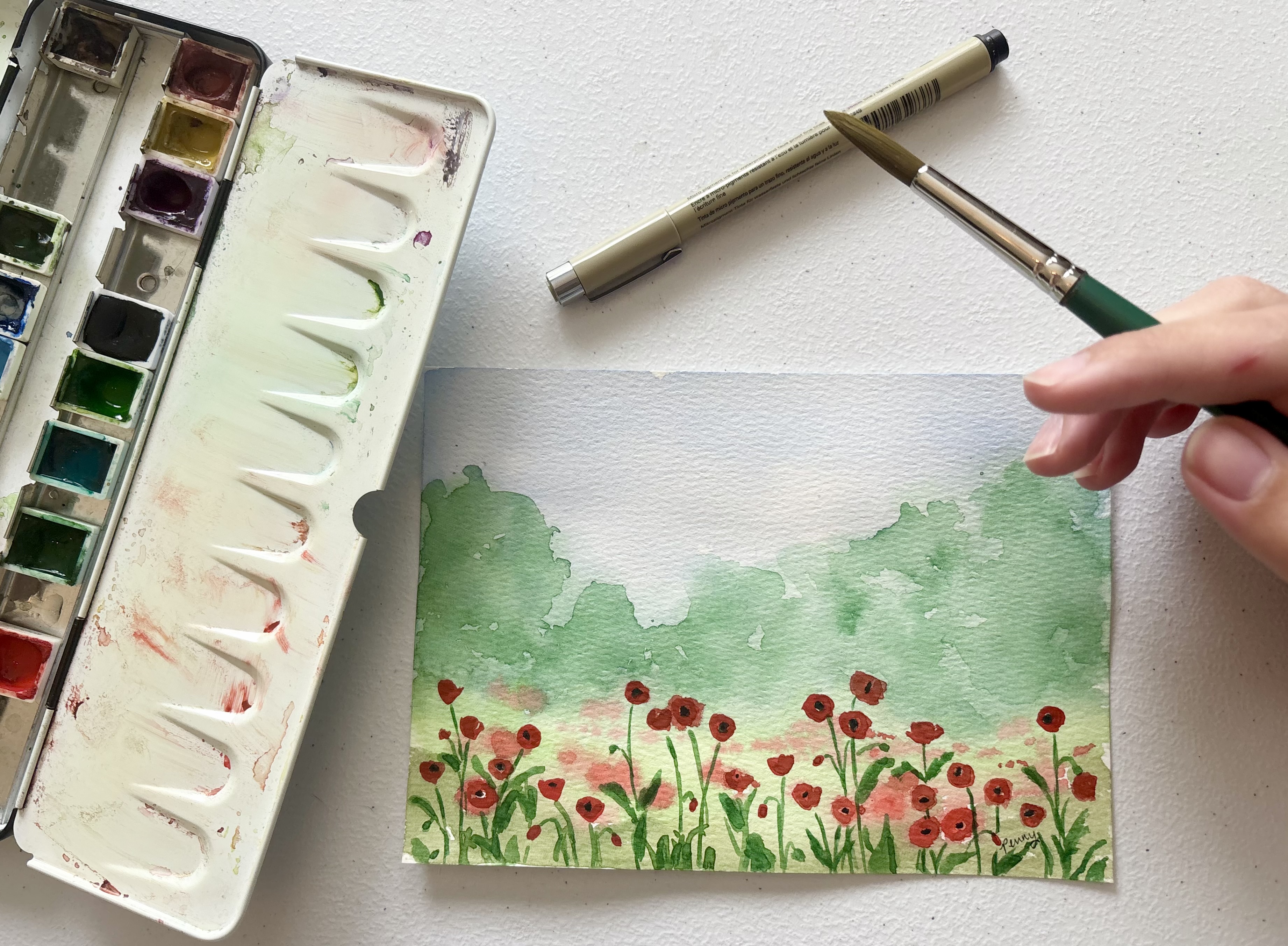 Watercolor Poppy Field