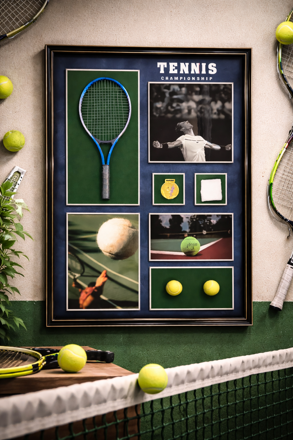 Tennis Championship 3D Display Frame – Racket & Match Elements