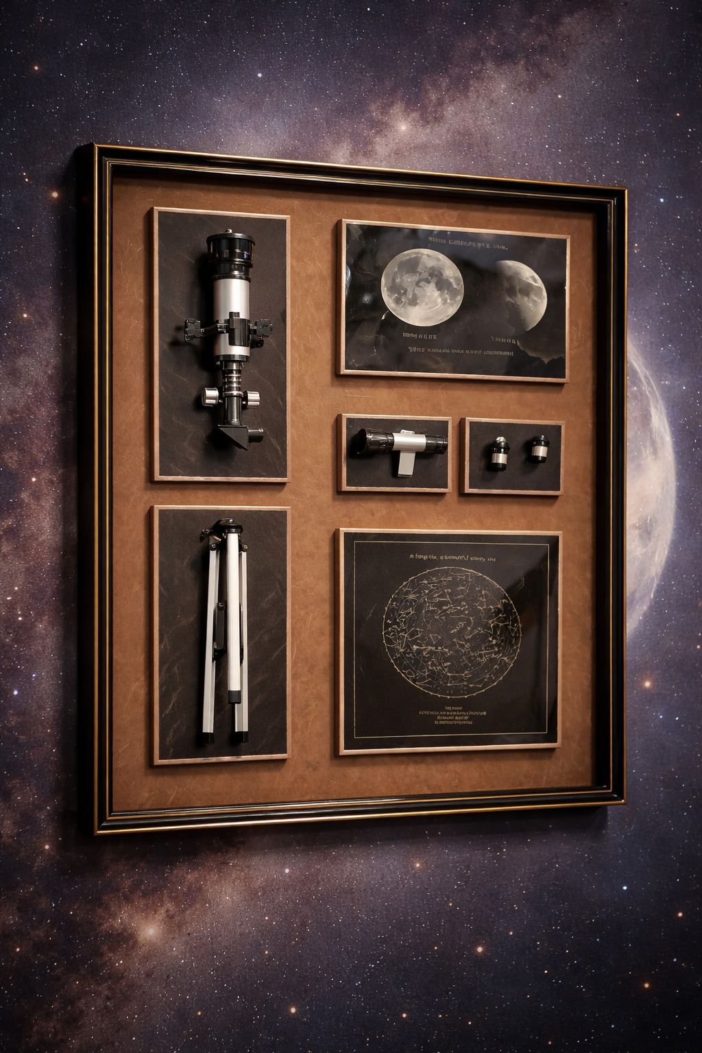 Space Exploration 3D Display Frame – Telescopes, Moon & Astronomy Instruments