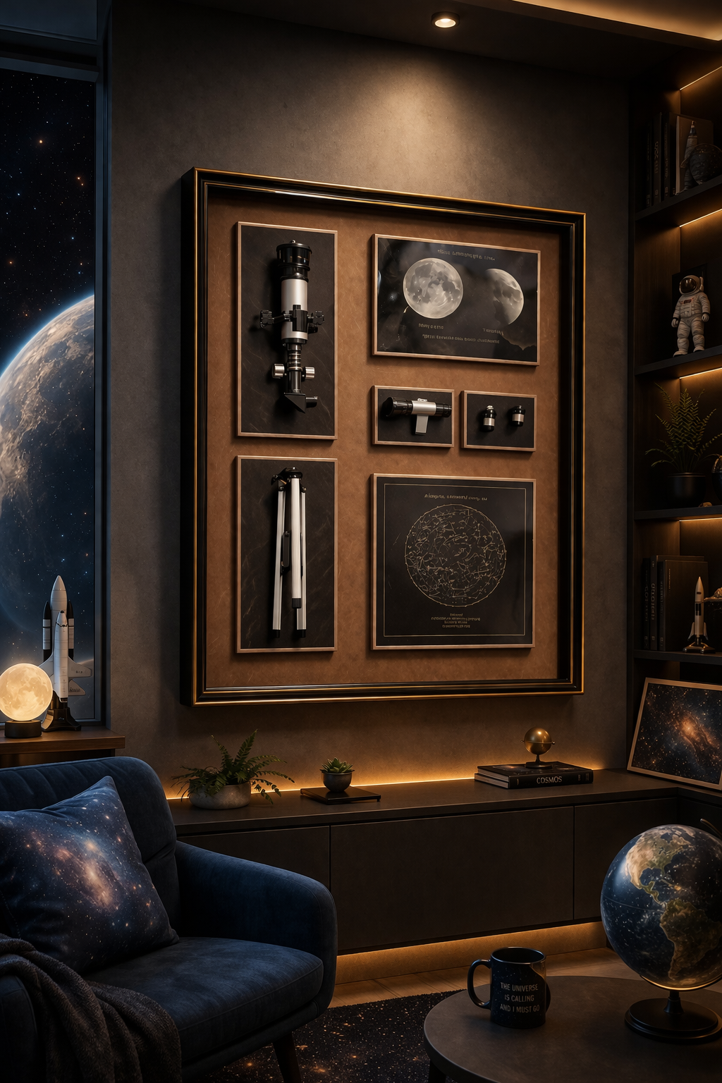 Space Exploration 3D Display Frame – Telescopes, Moon & Astronomy Instruments