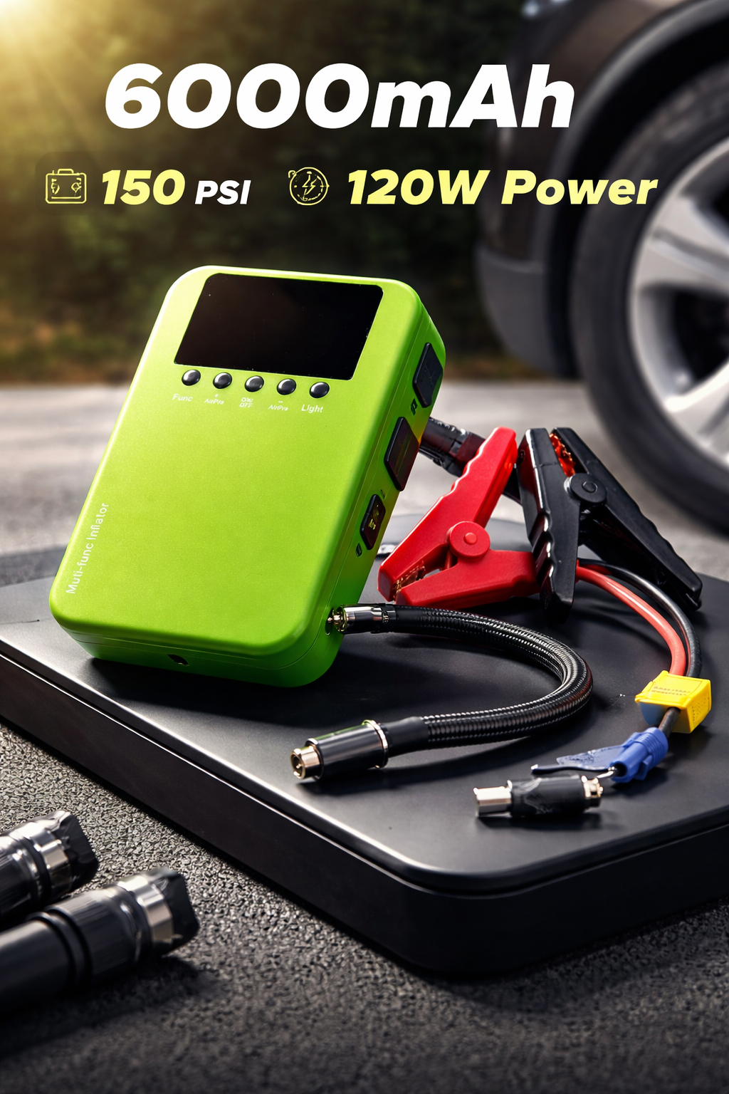 Car Jump Starter + Tyre Inflator (150 PSI, 6000mAh)