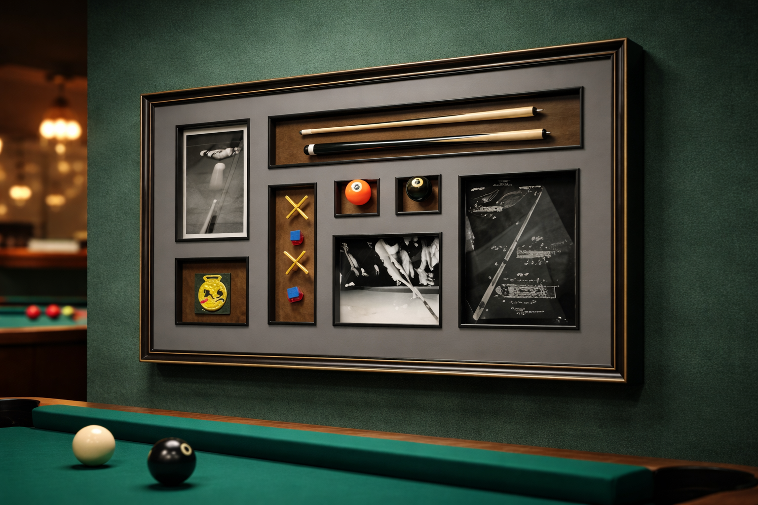 Pool & Billiards 3D Display Frame – Premium Wall Art with Real Cue & Accessories