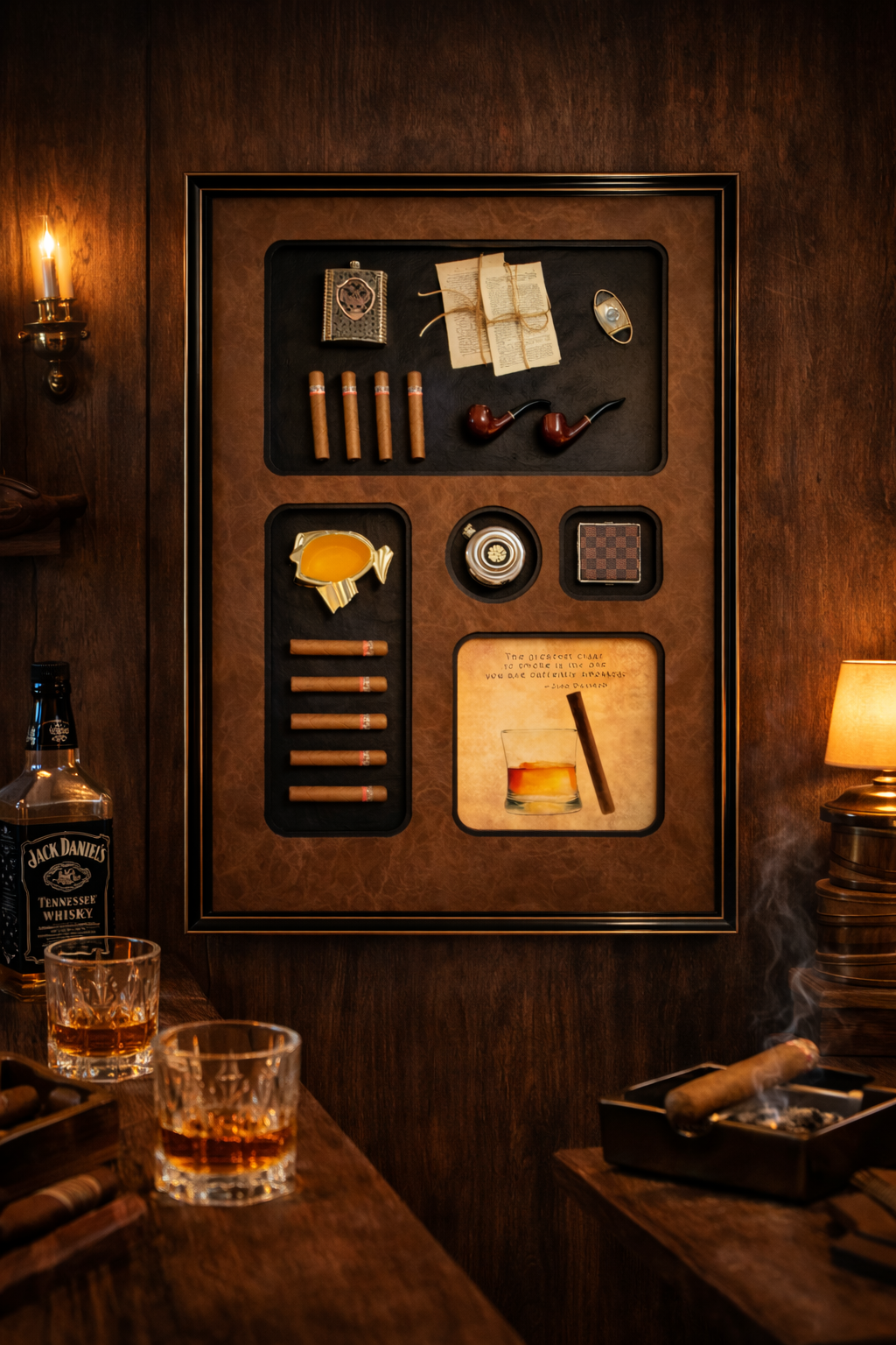 Luxury Cigar & Whiskey 3D Wall Frame – Gentleman’s Edition
