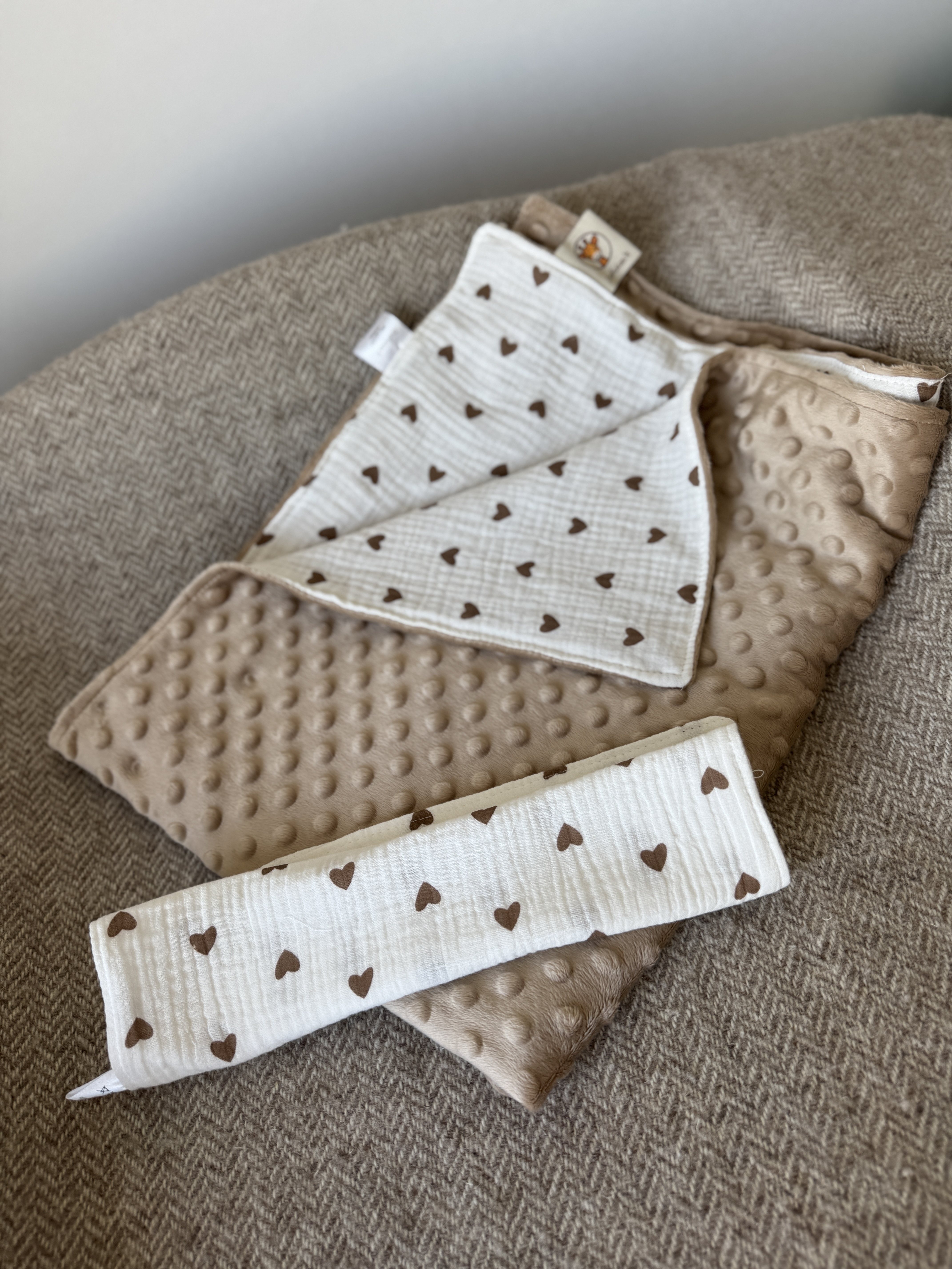Minky + muslino pledukas | Širdelės