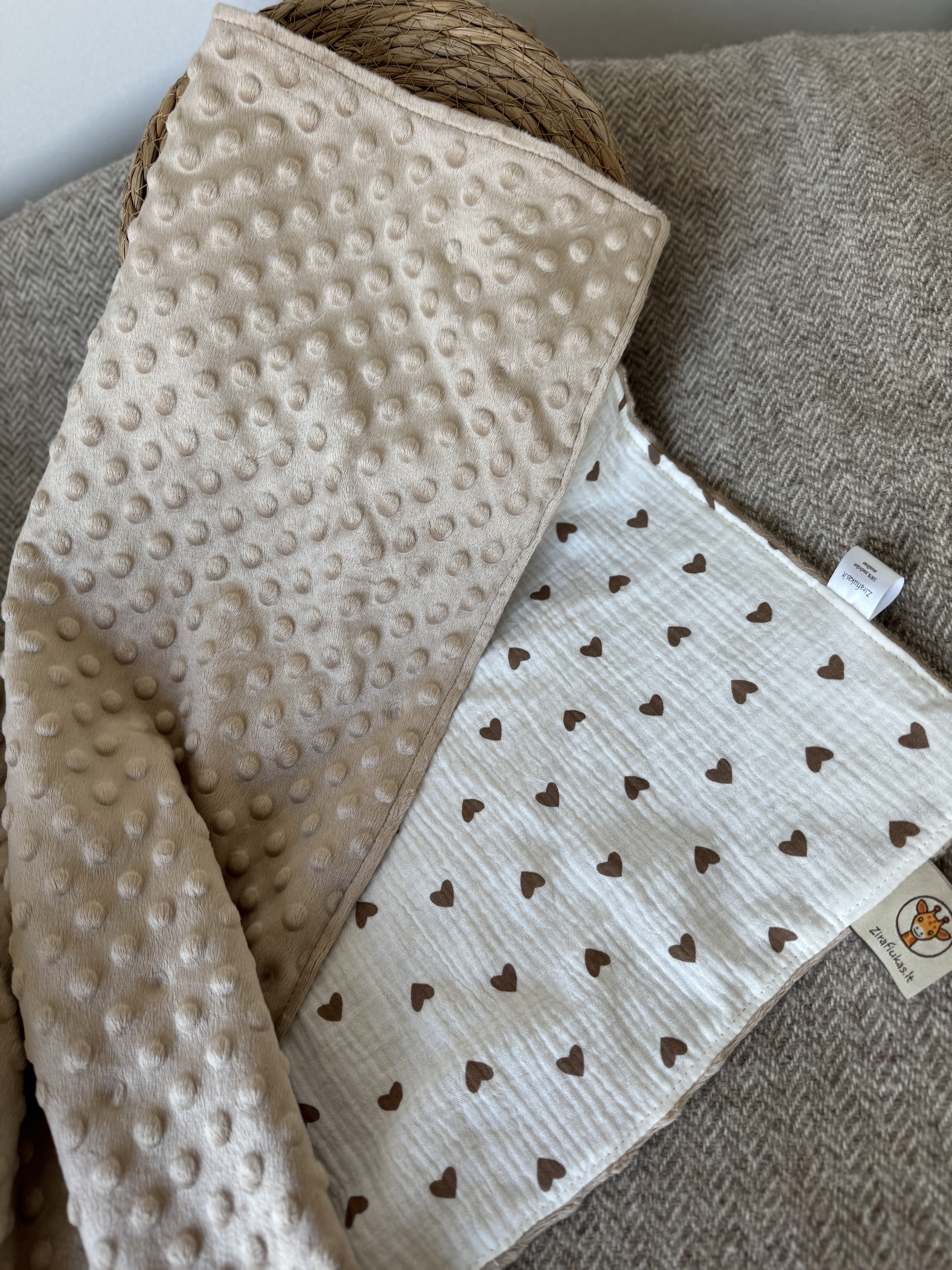 Minky + muslino pledukas | Širdelės