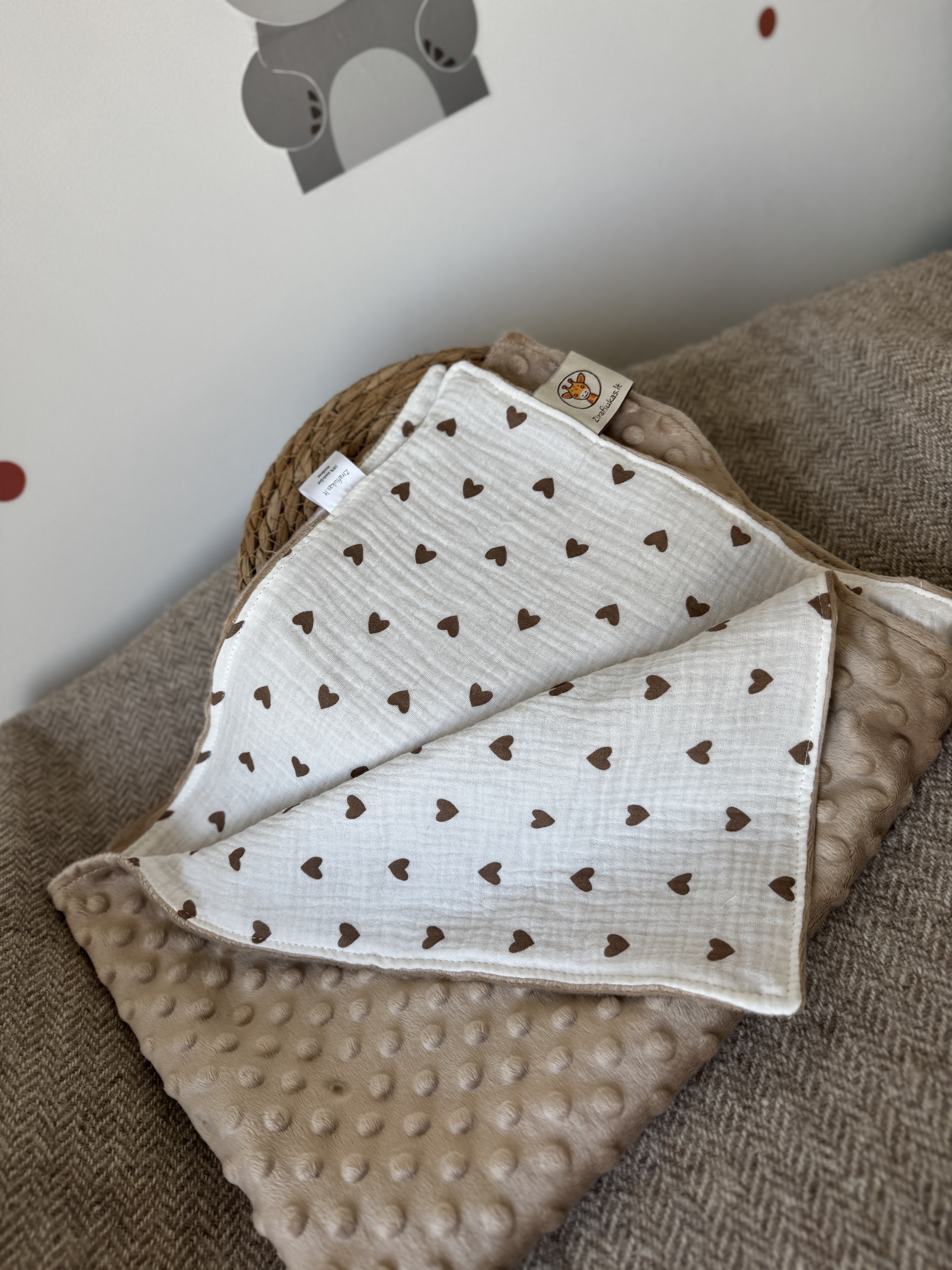 Minky + muslino pledukas | Širdelės