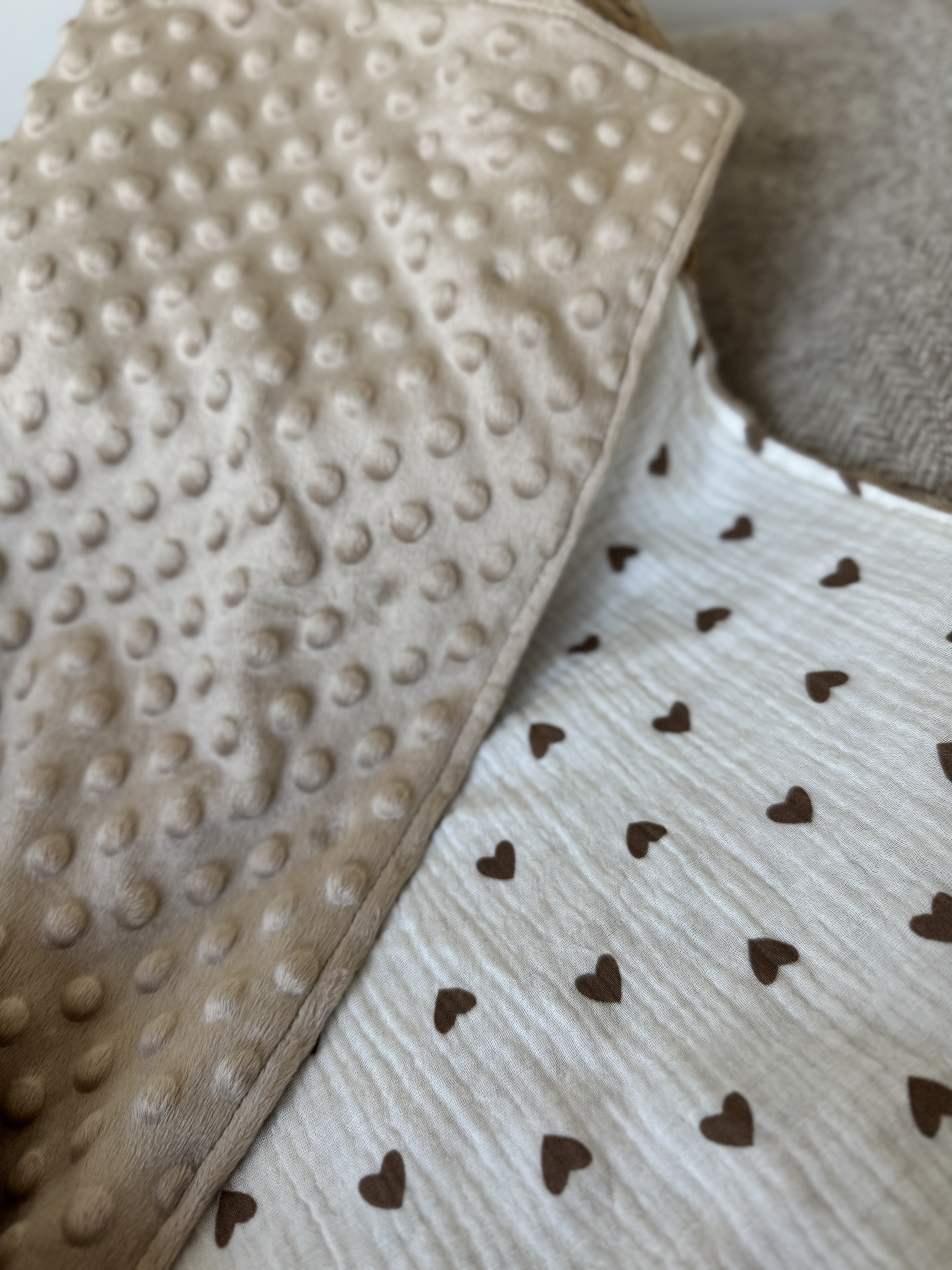 Minky + muslino pledukas | Širdelės
