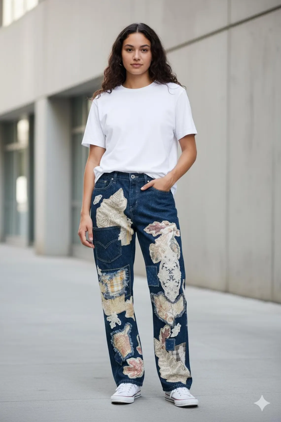 Levi Dark Denim Stripe Patchwork Jean 33x30