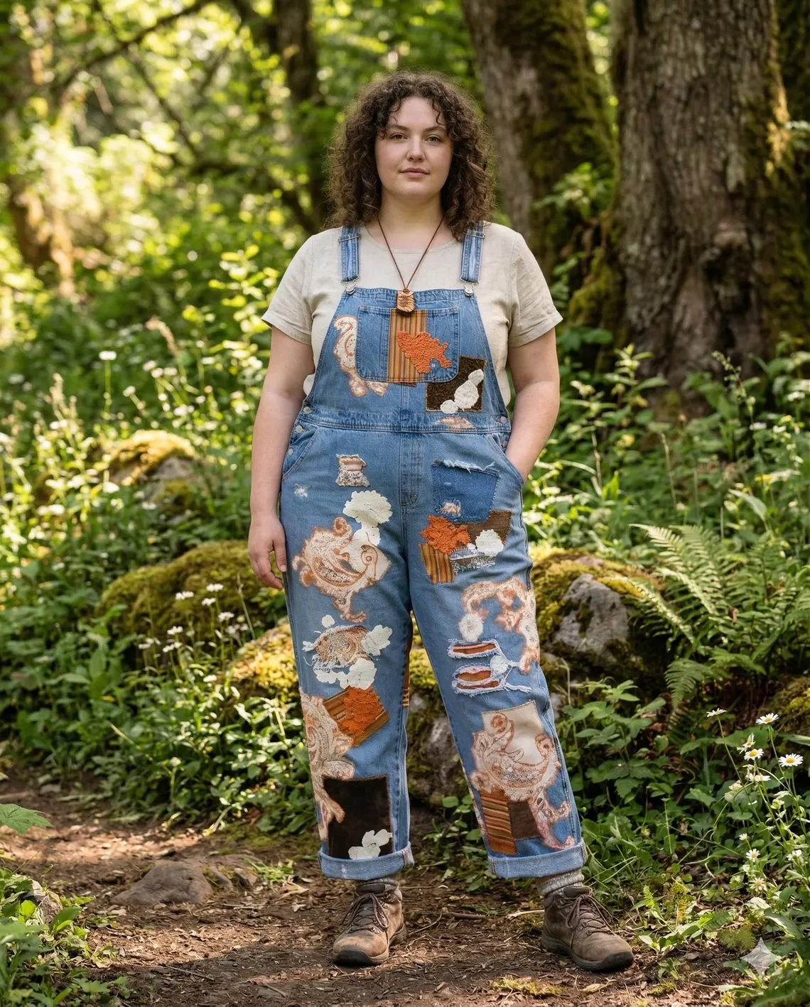 Custom one of a kind upcycled patchwork denim women's overalls