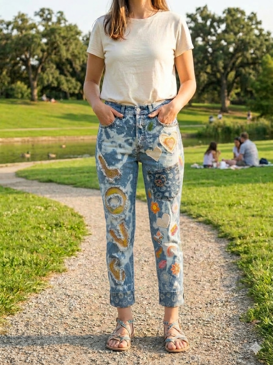 Levi 501 Button Fly One-of-a-Kind Upcycled Patchwork