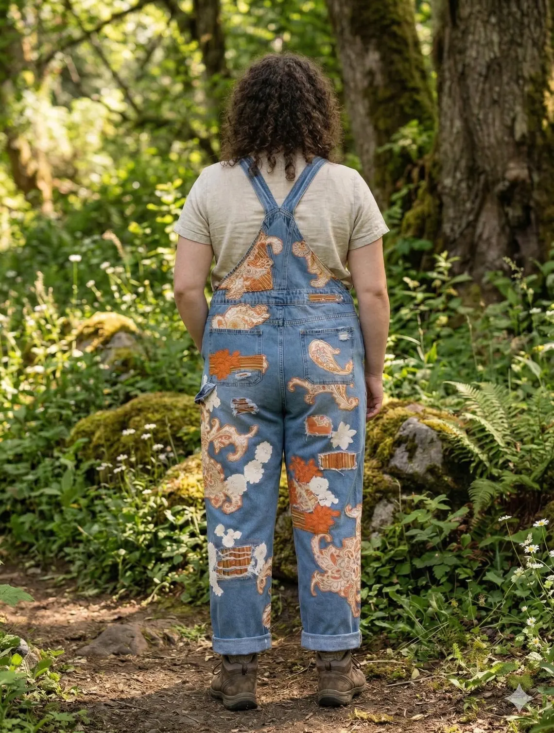 Custom one of a kind upcycled patchwork denim women's overalls