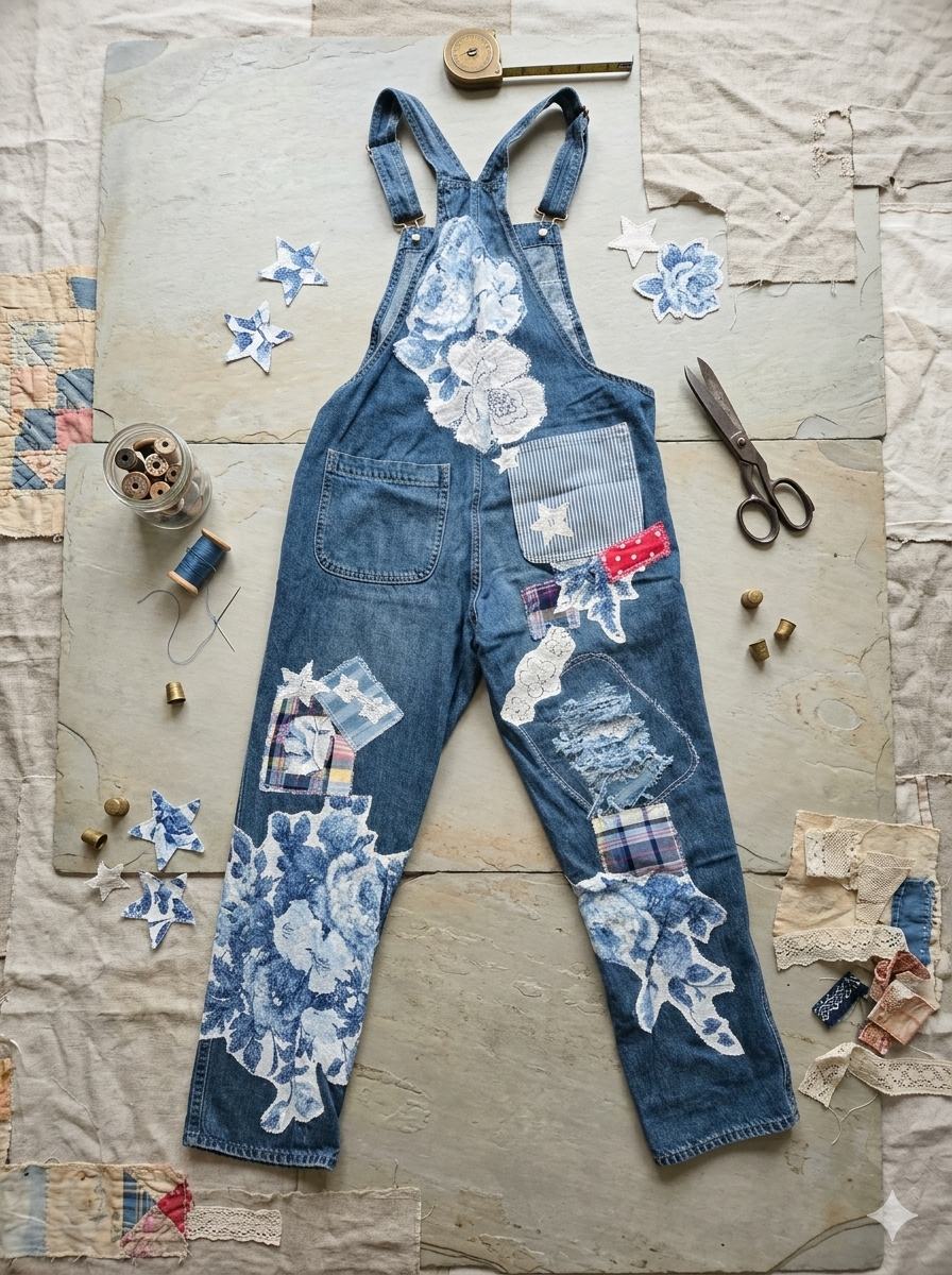 Custom and Hand Crafted Upcycled Patchwork Overall- Gap Small (Ankle)