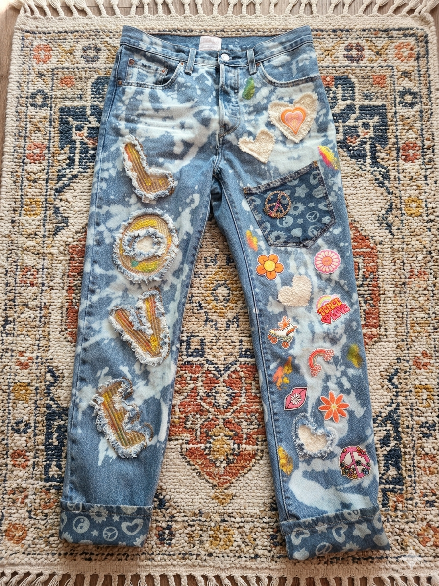 Levi 501 Button Fly One-of-a-Kind Upcycled Patchwork