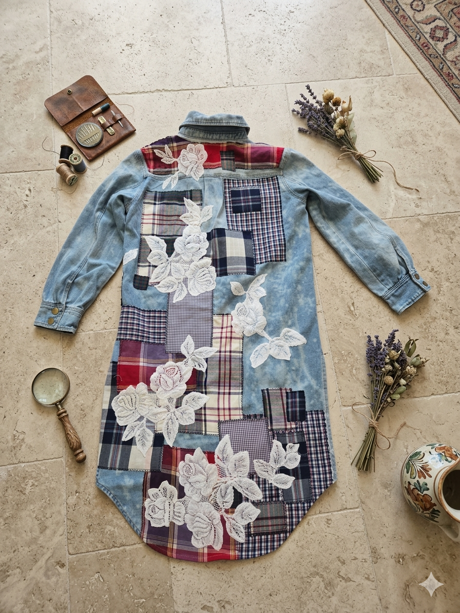 One-of-a-Kind Upcycled Denim Patchwork Jacket/Dress By ThreadsReclaimed Size S