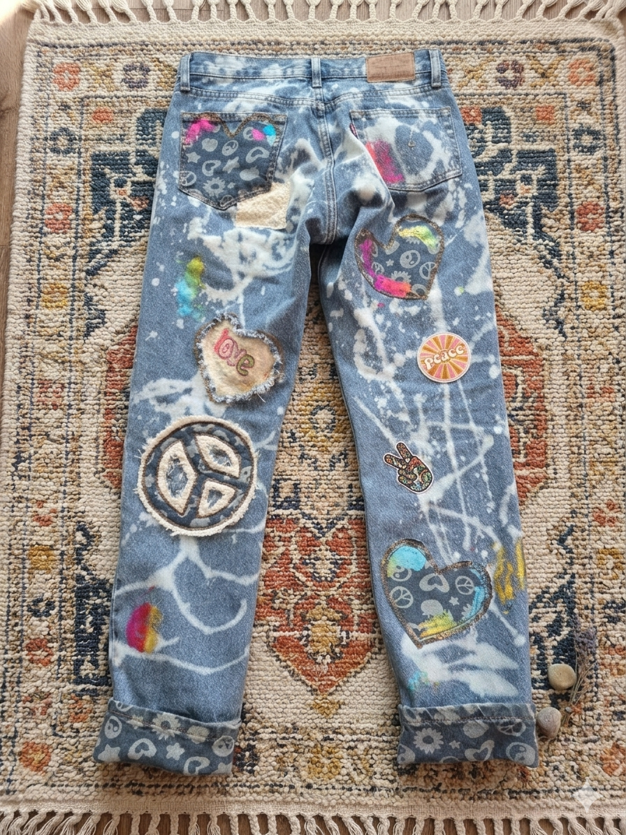 Levi 501 Button Fly One-of-a-Kind Upcycled Patchwork