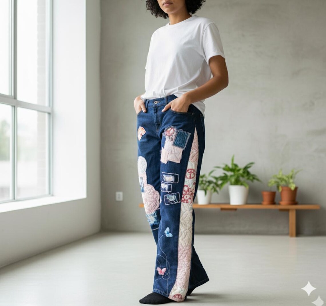 Mott & Bow Dark Denim Patchwork Boyfriend Jean