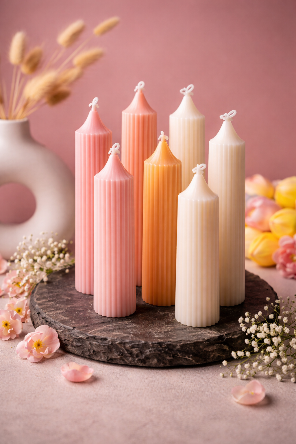 Pastel Ribbed Taper Candles Set