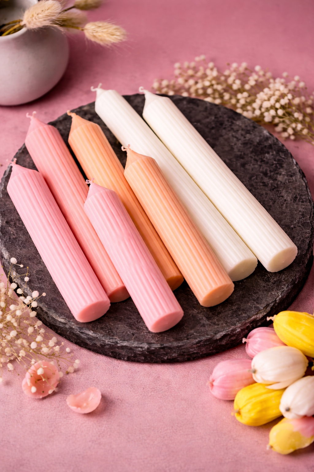 Pastel Ribbed Taper Candles Set
