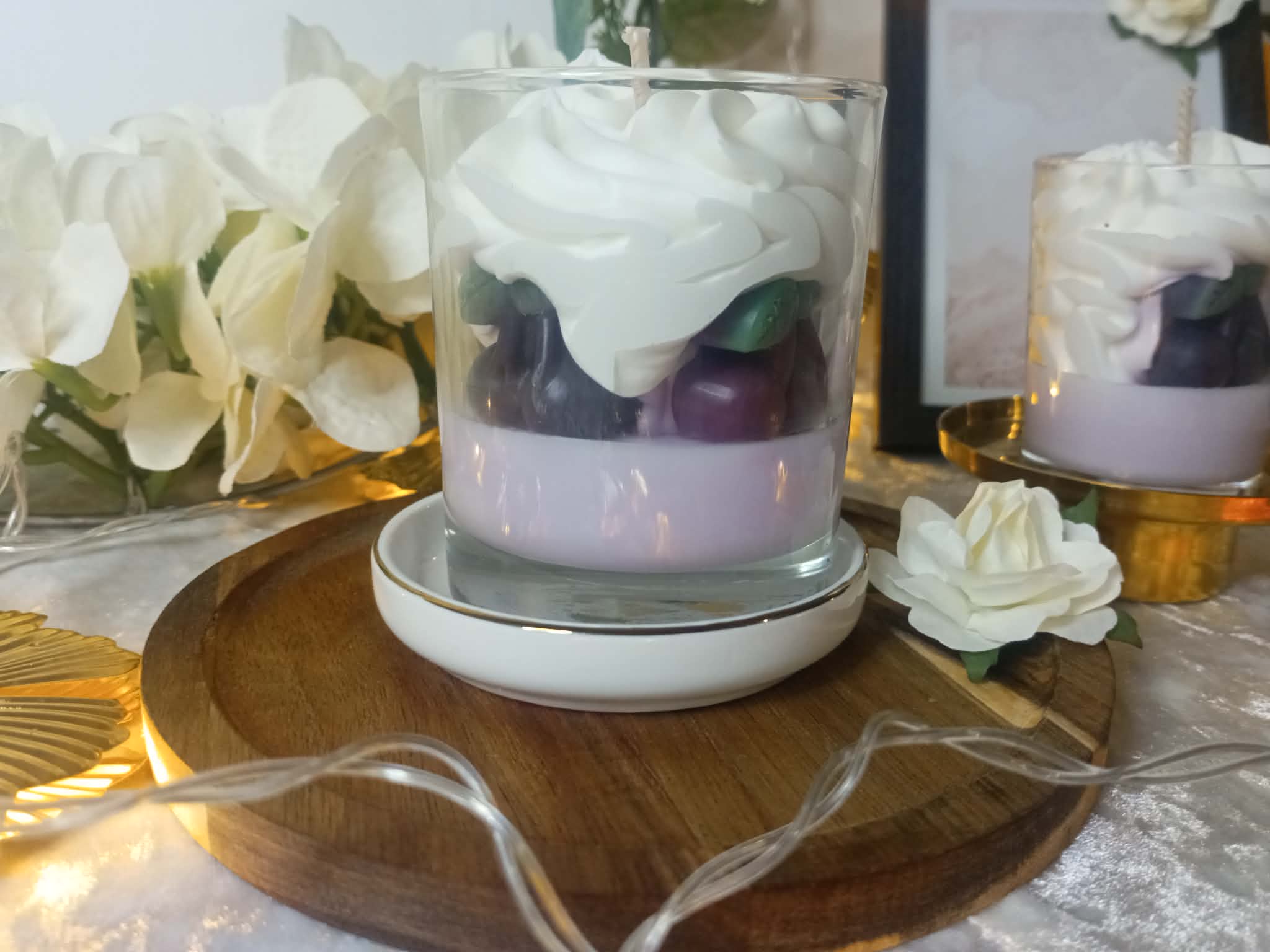 Bougie fleur de cerisier et cerise noire