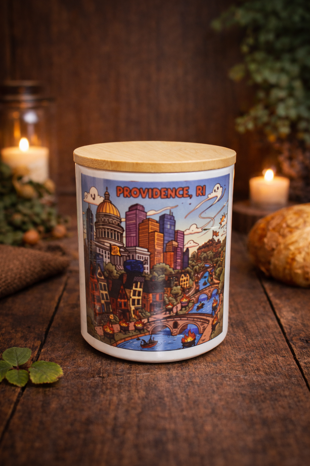 Providence, RI Illustrated candle