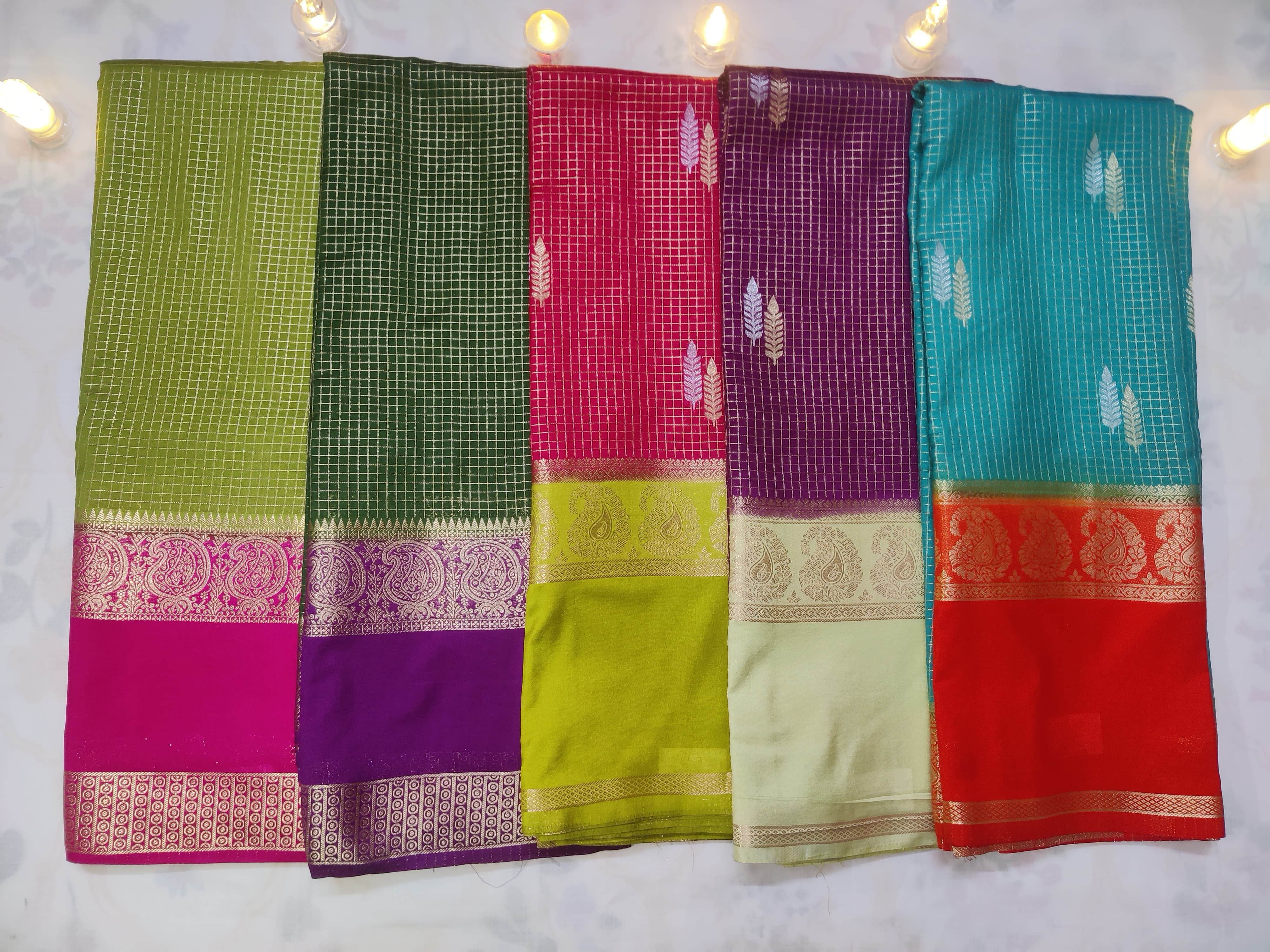 Green Border Spade Checks Designed Saree