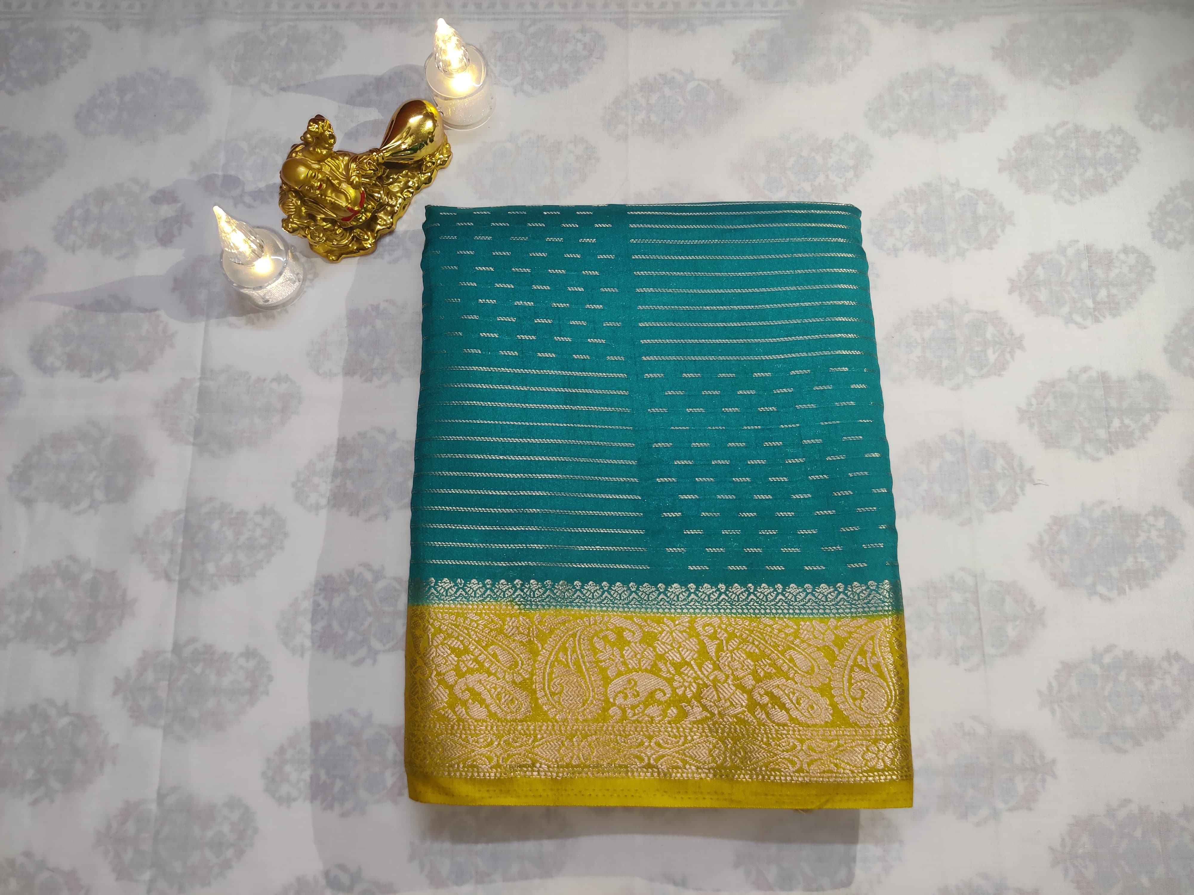 Teal and Gold Cadbury Saree