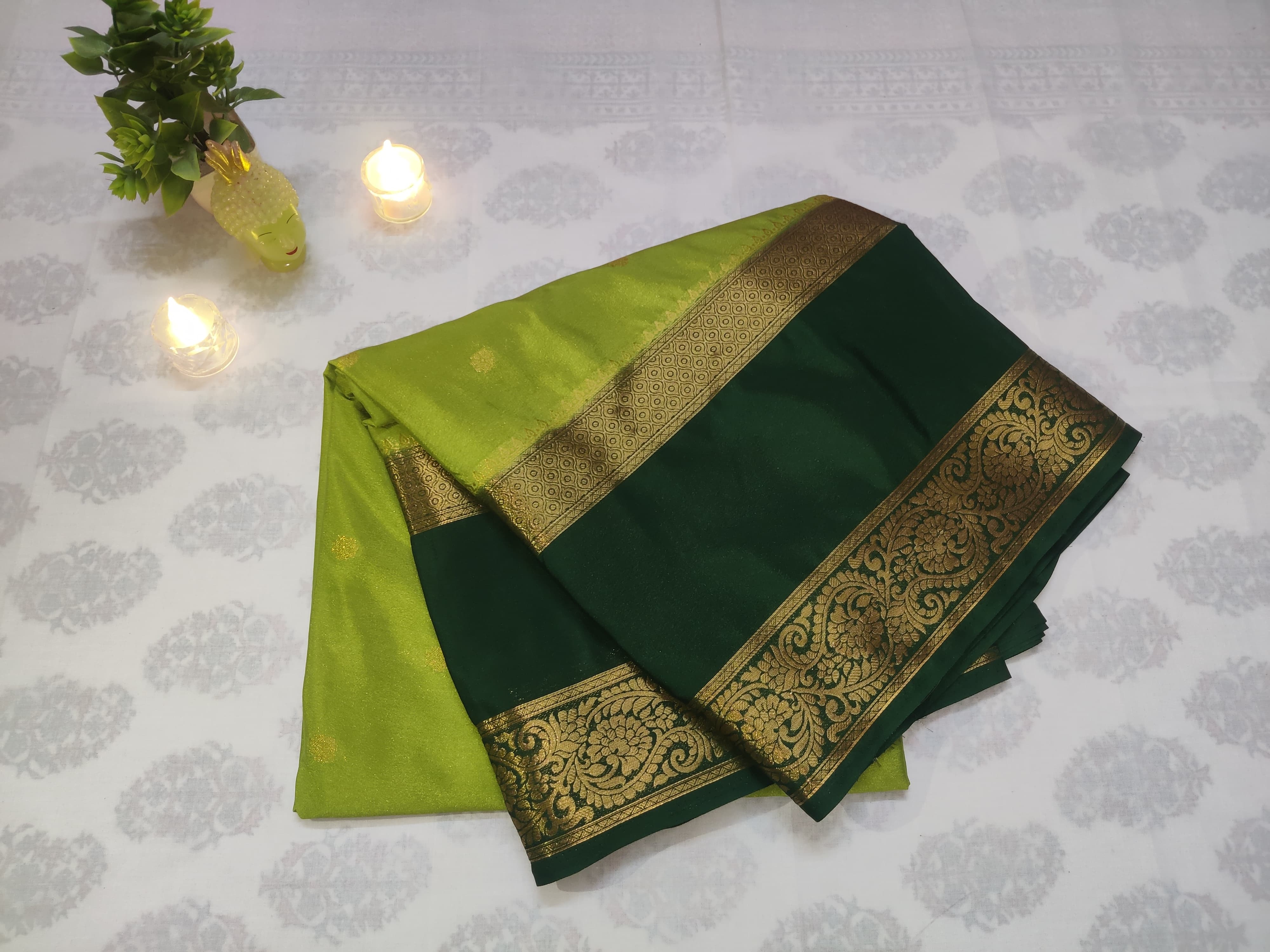 Green and Gold Border Premium Semi Crepe Saree - ⭐ ANCHOR ANUSHREE Saree ⭐️ 